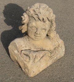 18th Century Spanish Hand Caved Stone Boy Bust