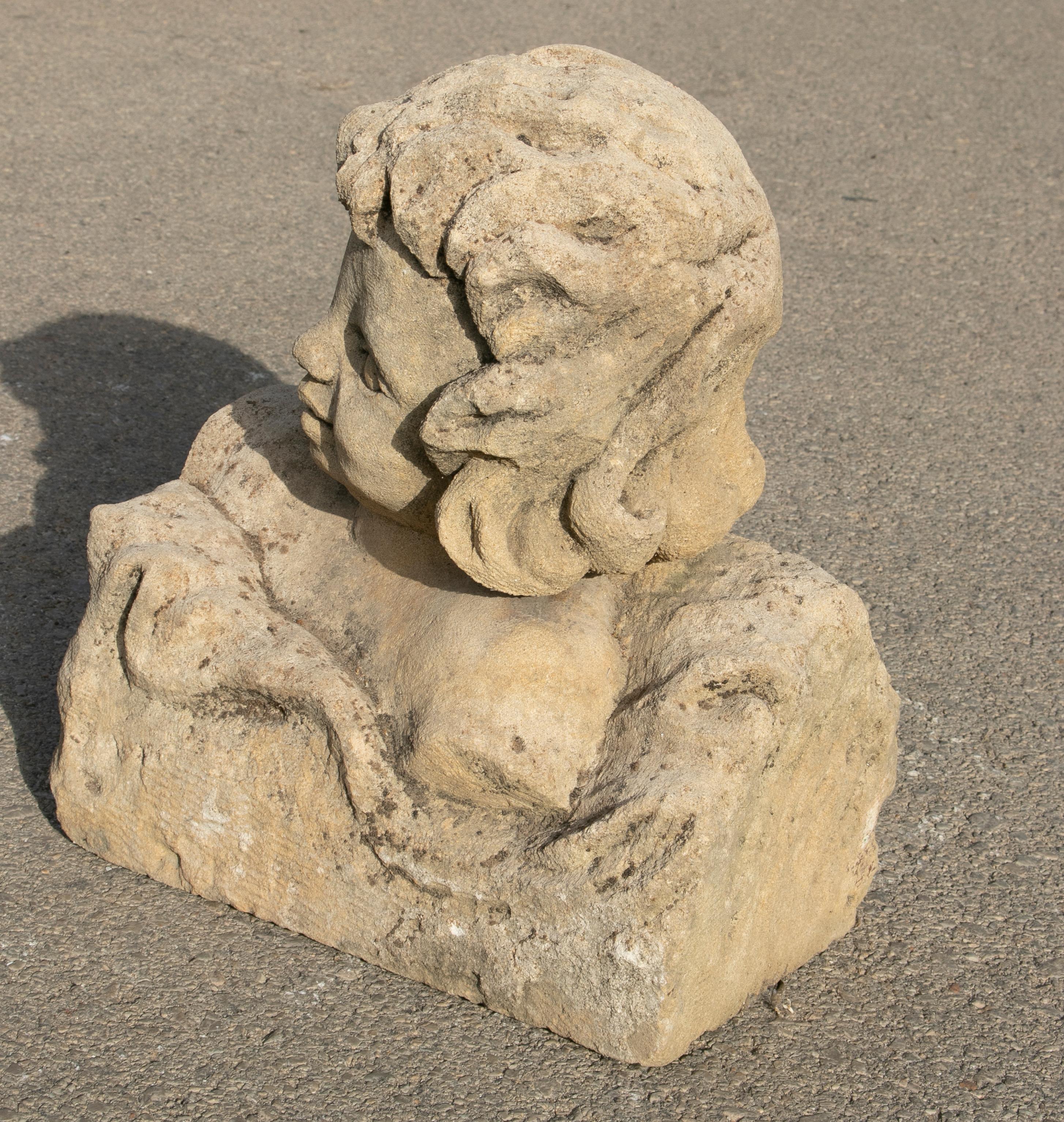 European 18th Century Spanish Hand Caved Stone Boy Bust