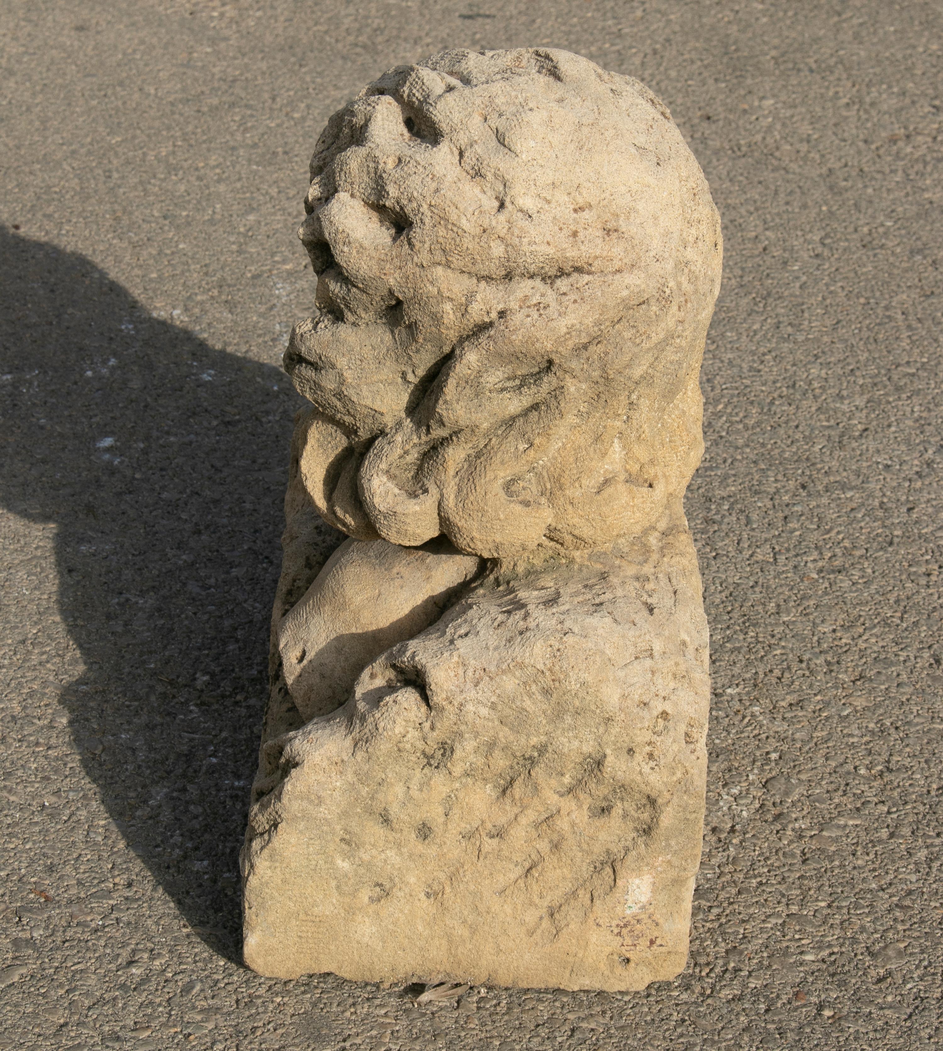 Hand-Carved 18th Century Spanish Hand Caved Stone Boy Bust