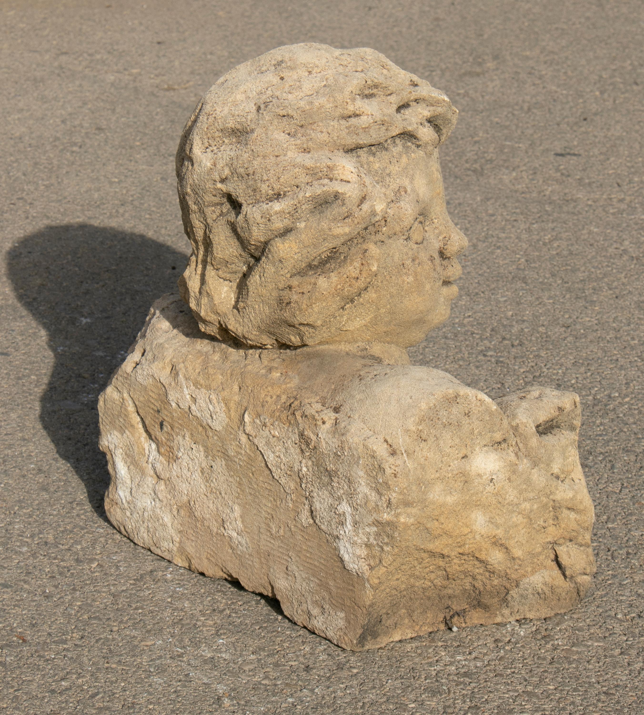 18th Century Spanish Hand Caved Stone Boy Bust In Good Condition In Marbella, ES