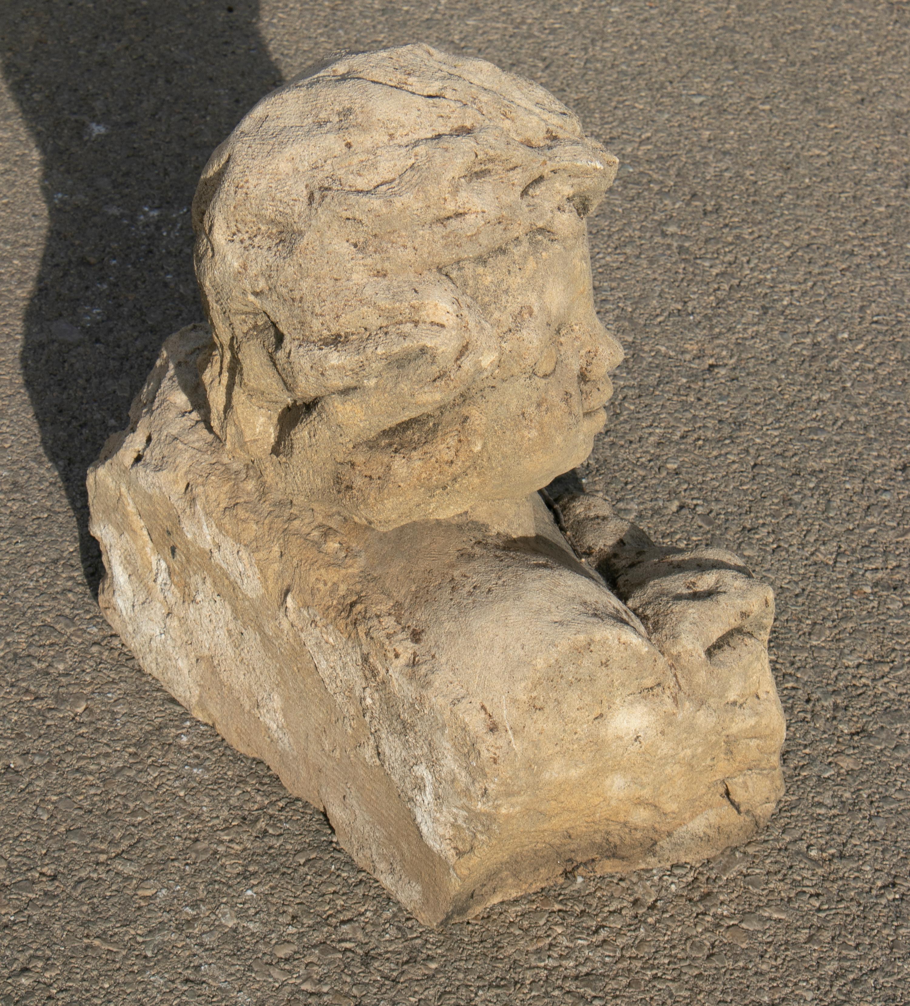 18th Century Spanish Hand Caved Stone Boy Bust 1