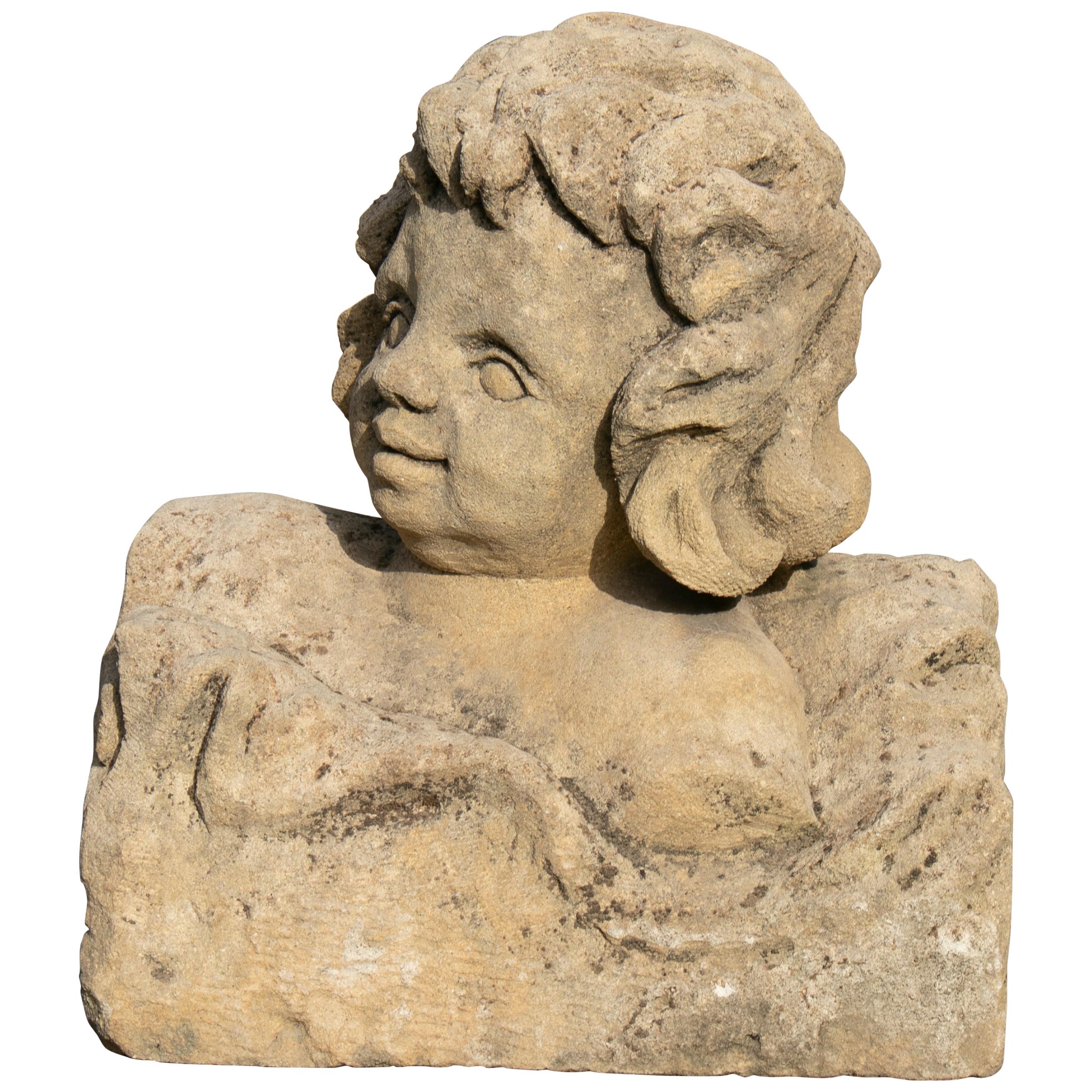 18th Century Spanish Hand Caved Stone Boy Bust