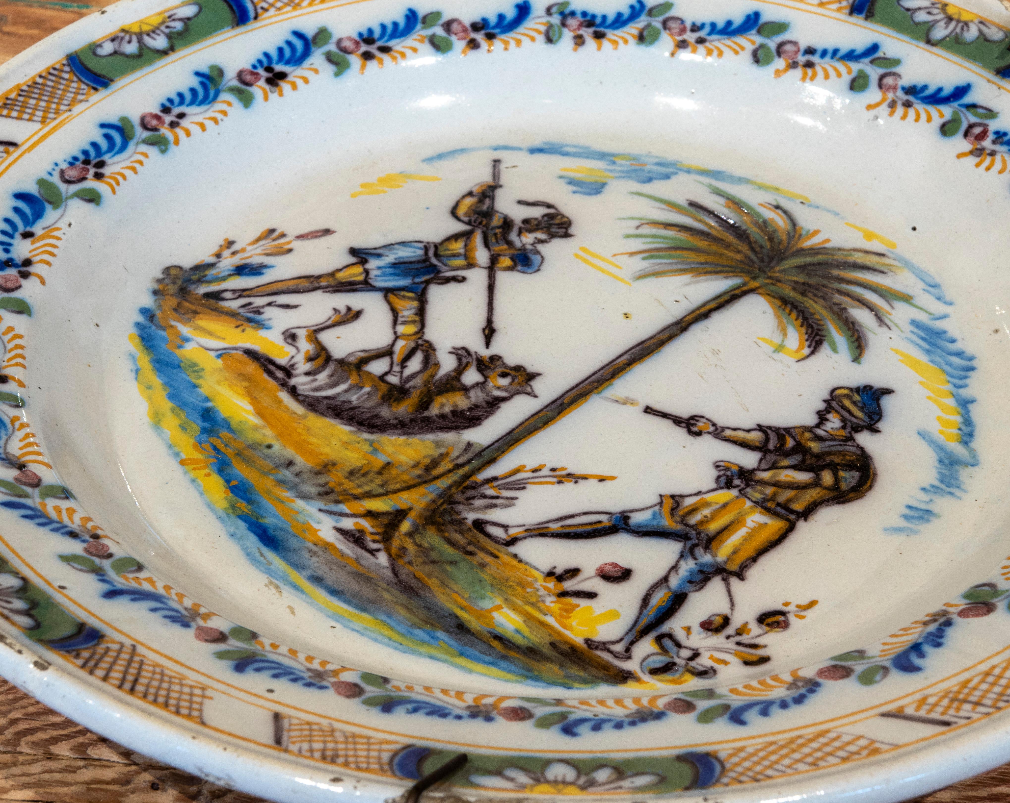 18th Century Spanish, Hand-Painted Glazed Ceramic Plate from Triana For Sale 8