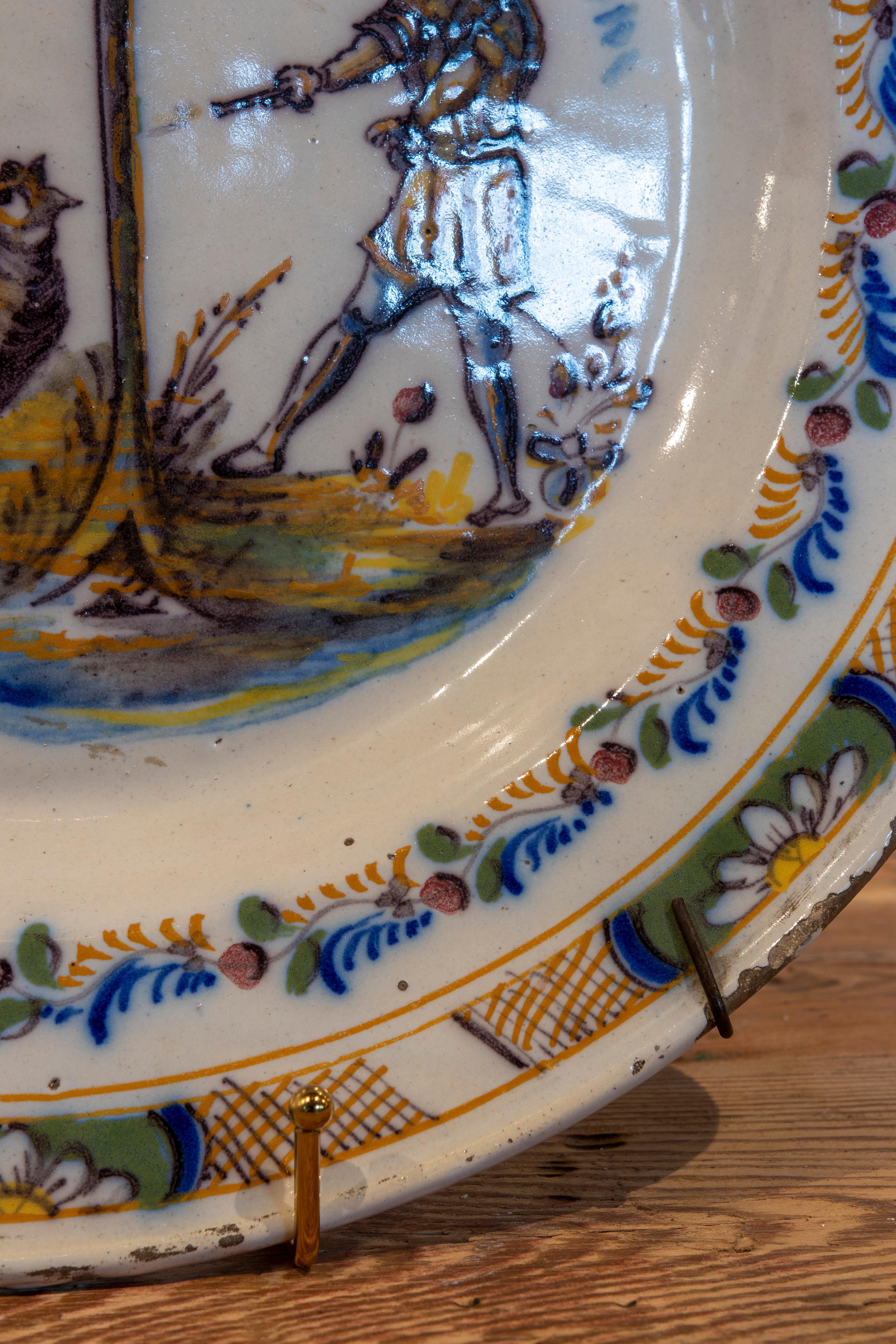 18th Century Spanish, Hand-Painted Glazed Ceramic Plate from Triana For Sale 2
