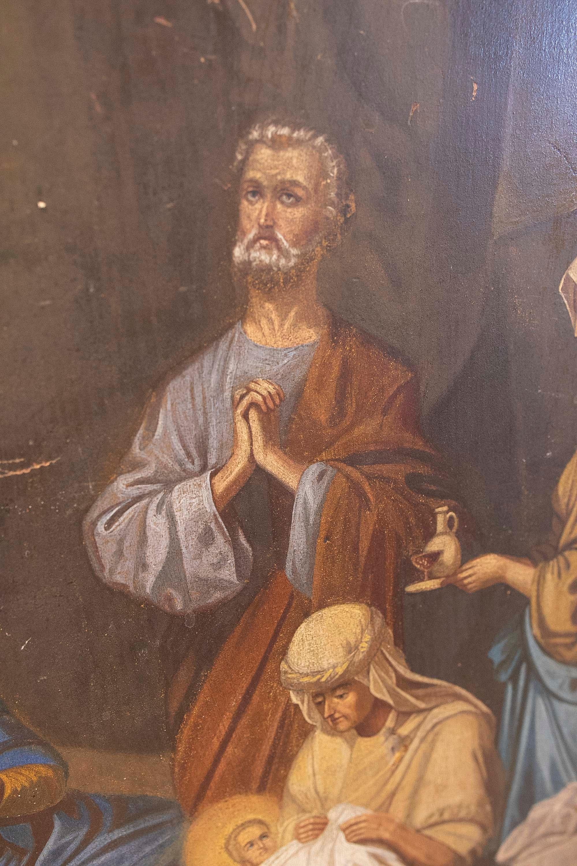 Peint à la main Panneau espagnol du 18ème siècle peint à la main avec des scènes religieuses en vente
