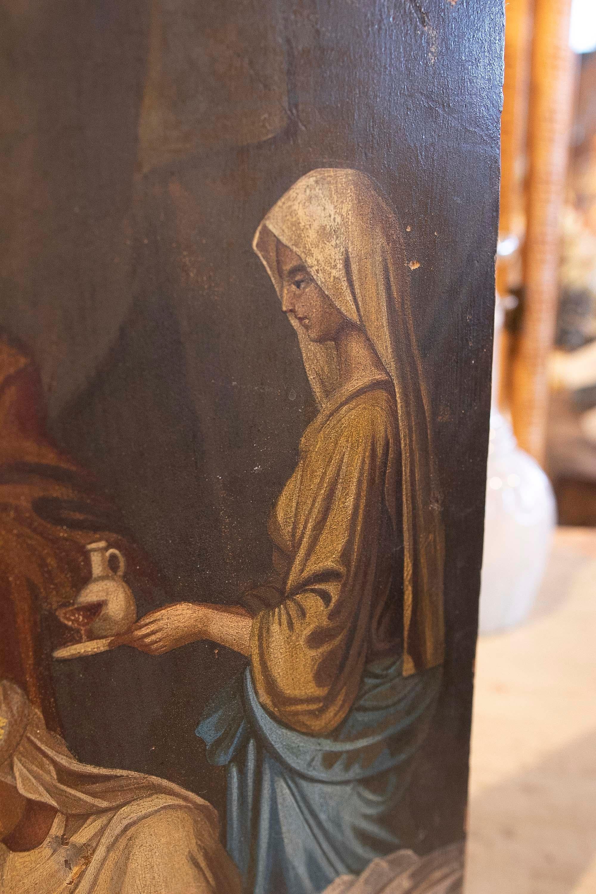 Panneau espagnol du 18ème siècle peint à la main avec des scènes religieuses   Bon état - En vente à Marbella, ES