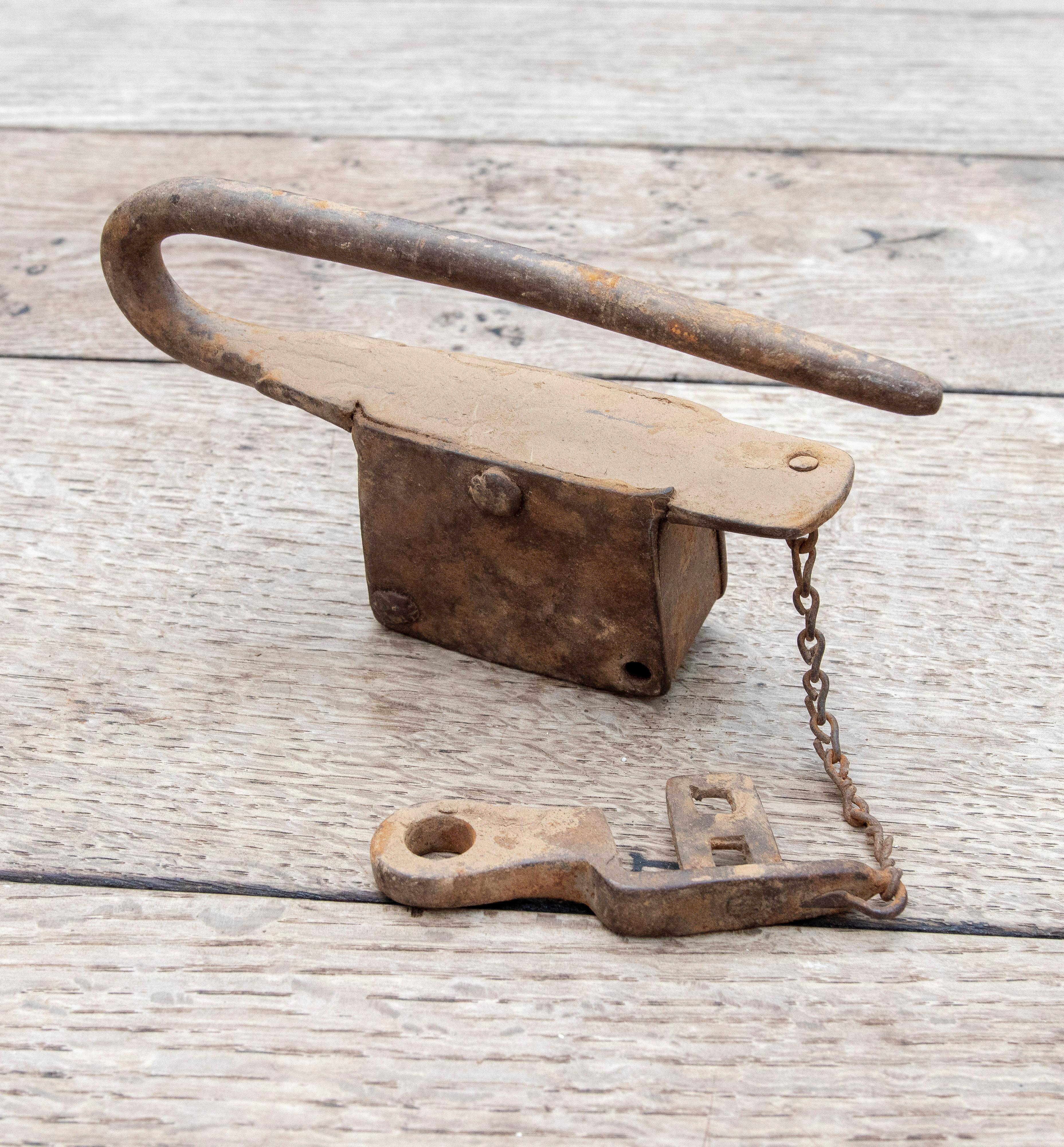 18th Century Spanish Iron Padlock with Original Key 6