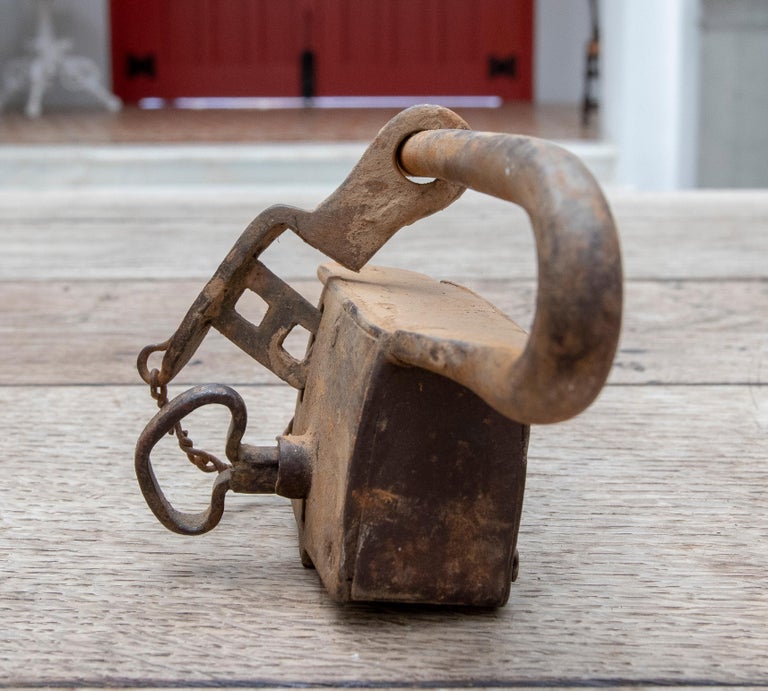 18th Century Spanish Iron Padlock with Original Key For Sale at 1stDibs