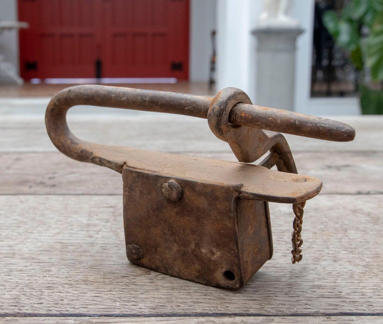 18th Century Spanish Iron Padlock with Original Key For Sale at 1stDibs