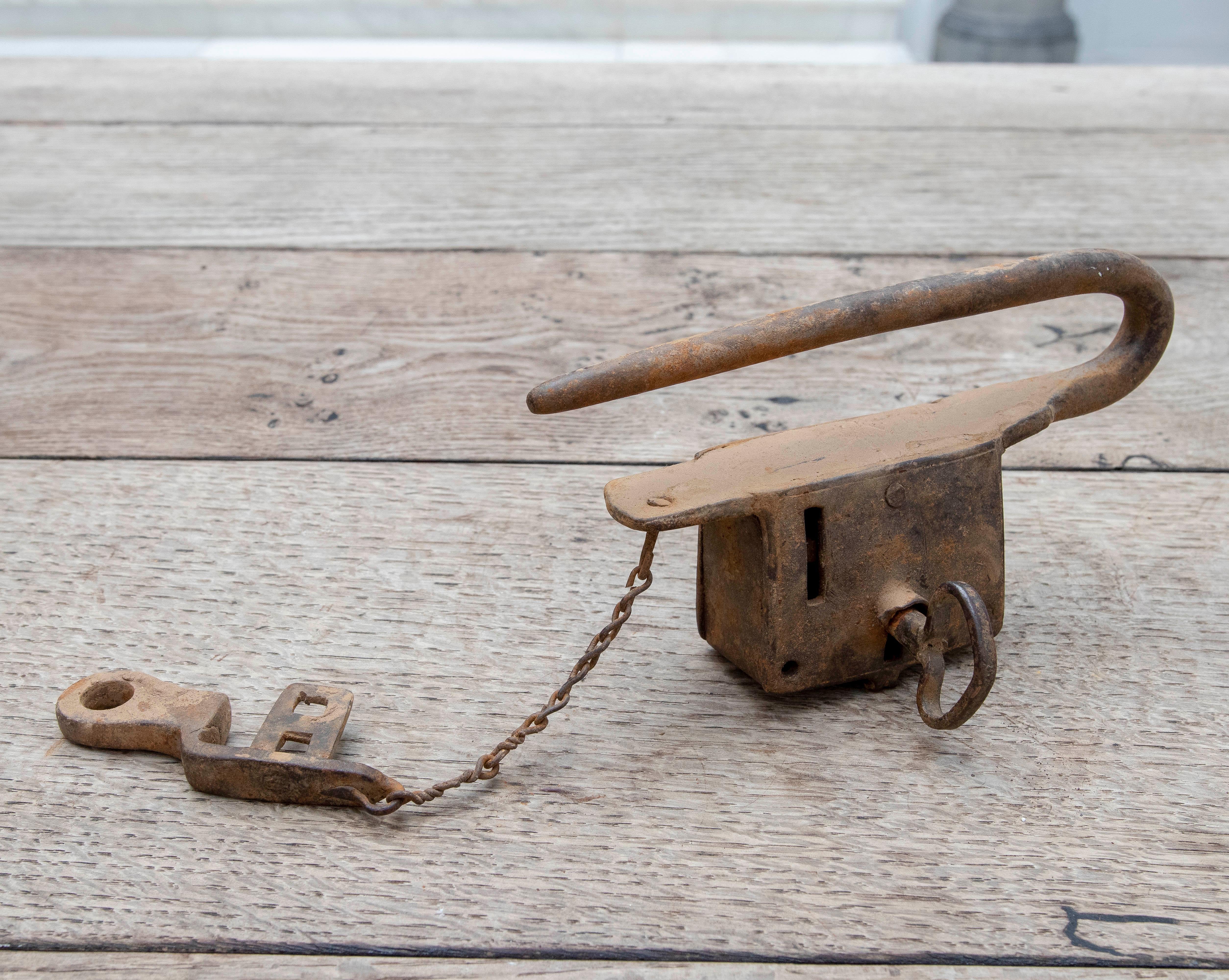 18th Century Spanish Iron Padlock with Original Key 4