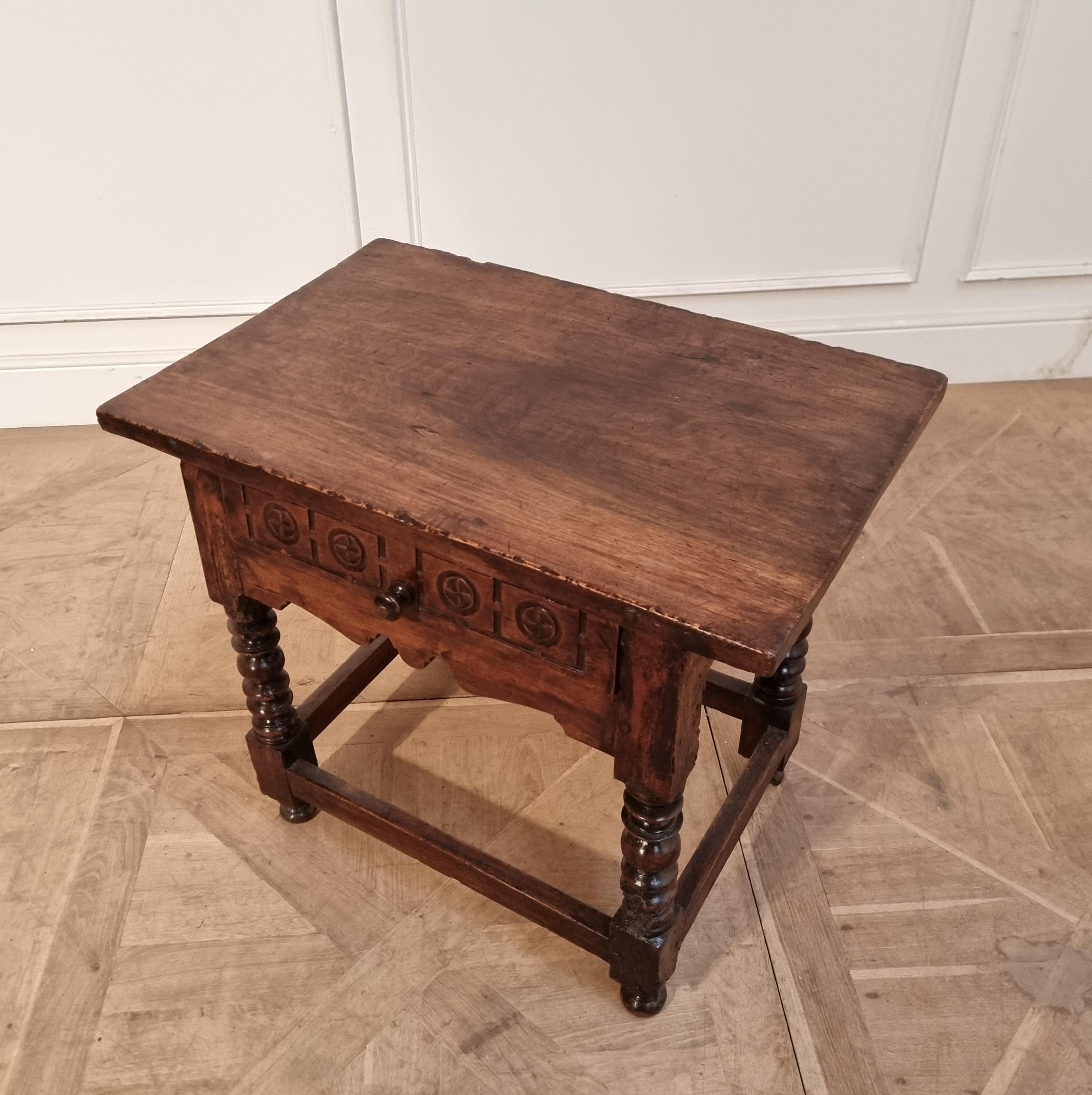 18th century Spanish walnut one drawer lamp table with a good thick top. 1770.

Dimensions
31.5 inches (80 cms) Wide
20.5 inches (52 cms) Deep
27 inches (69 cms) High.

     