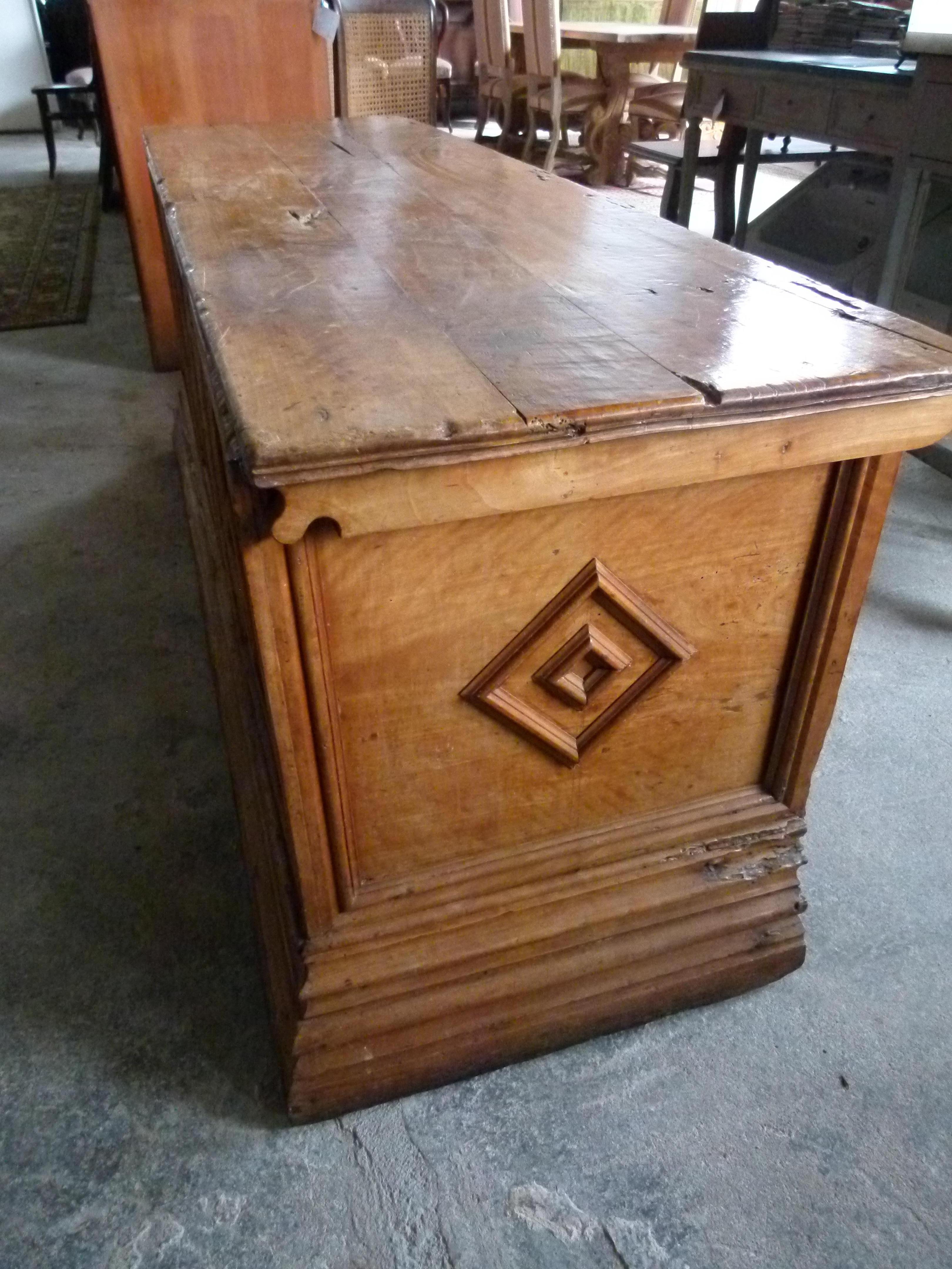 18th Century Spanish Large Carved Walnut Trunk 1