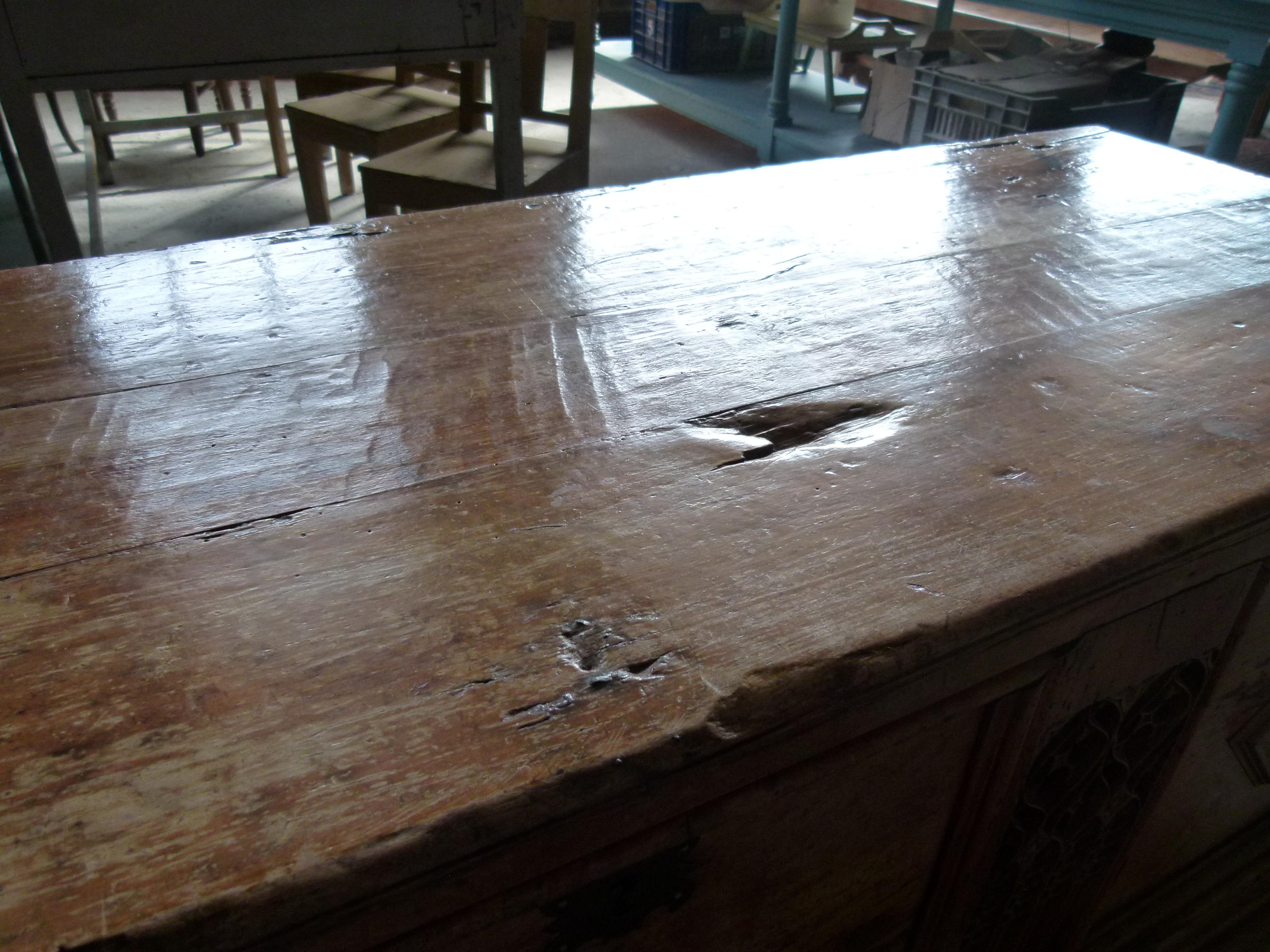 18th Century Spanish Large Carved Walnut Trunk 2