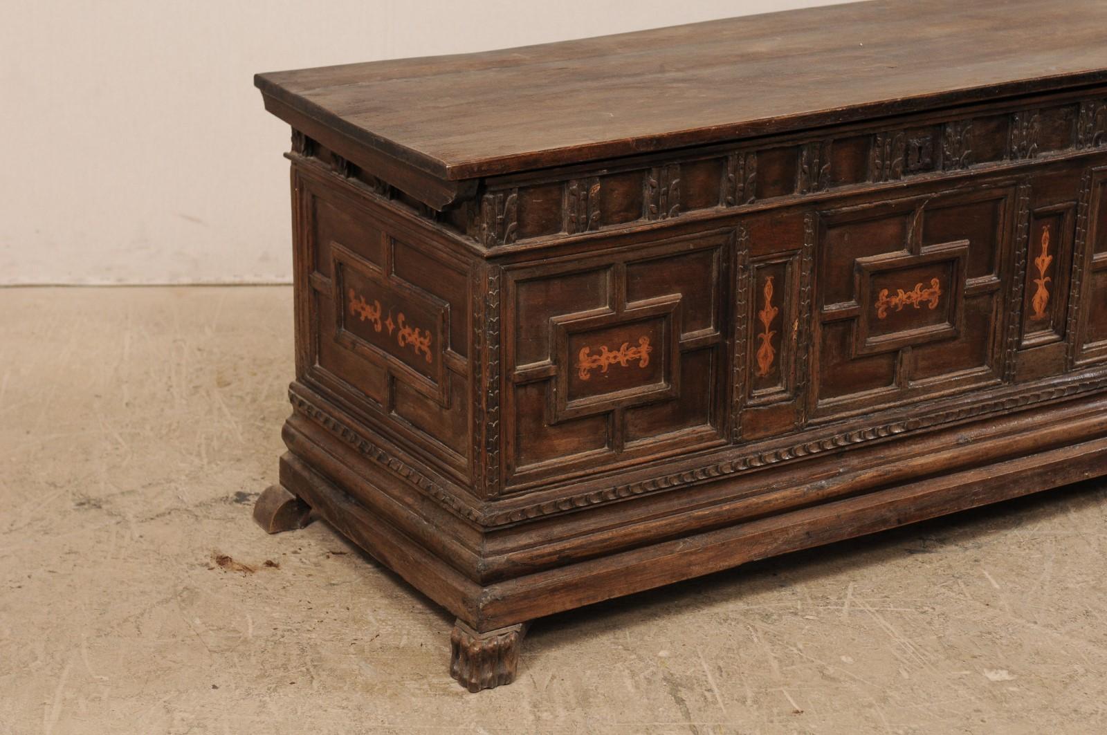 18th Century and Earlier 18th Century Spanish Large Carved Wood Coffer Trunk For Sale