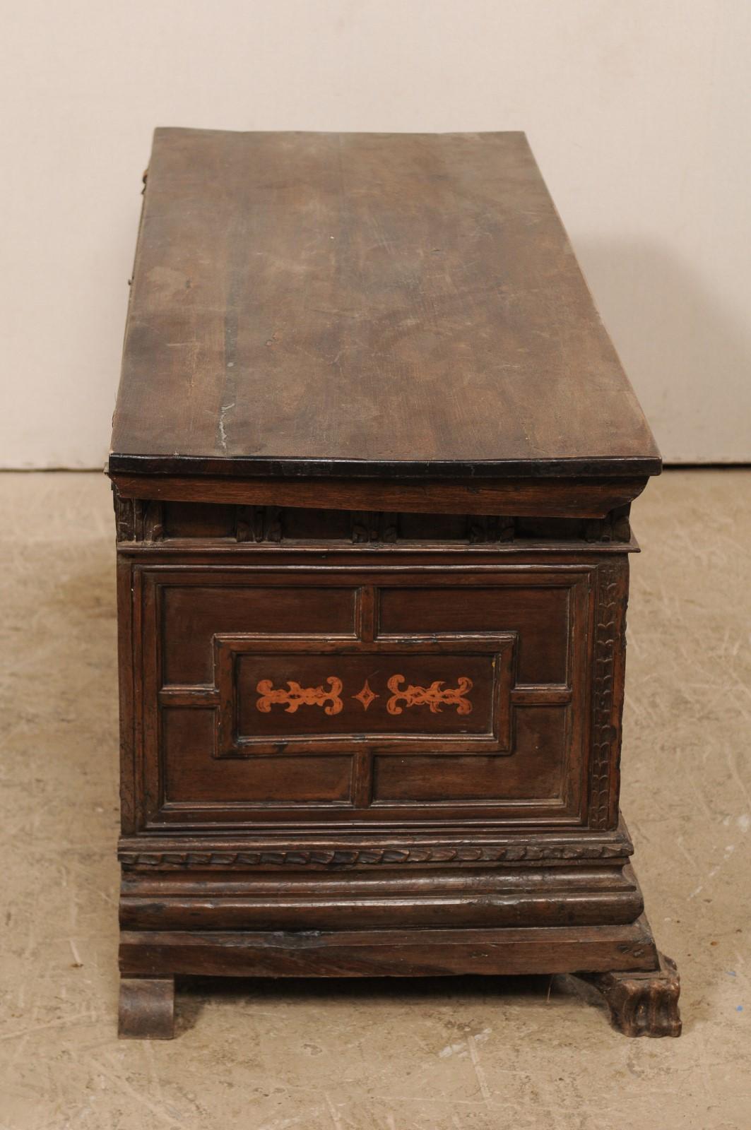 18th Century Spanish Large Carved Wood Coffer Trunk For Sale 4