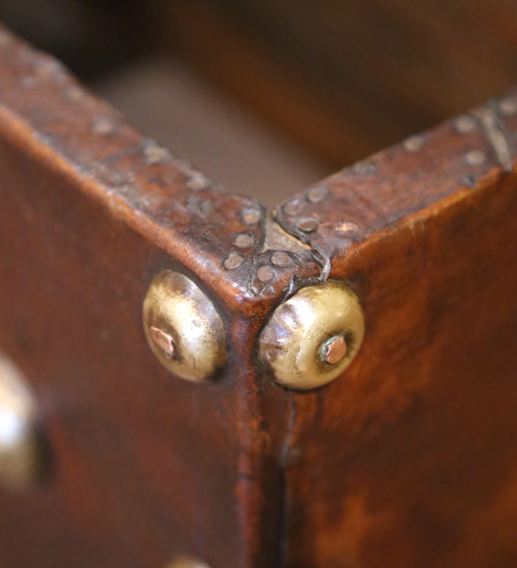 18th Century Spanish Leather and Brass Nailhead Domed Trunk with Original Key For Sale 3