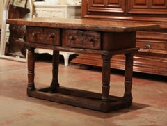 18th Century Spanish Louis XIII Carved Walnut Console Sofa Table with Drawers