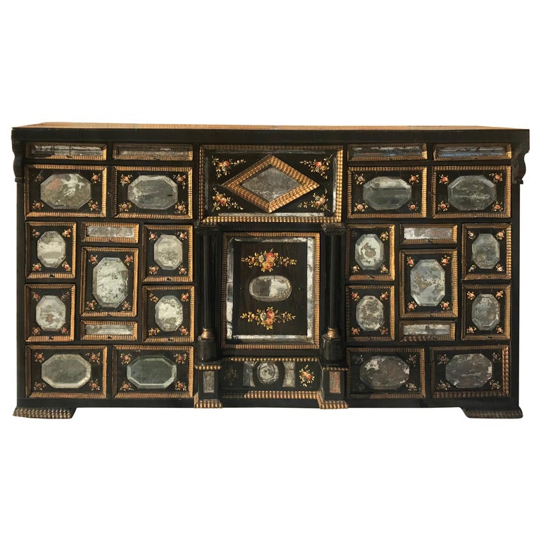 18th Century Spanish Multi Drawer Laquered Vargueno Cabinet