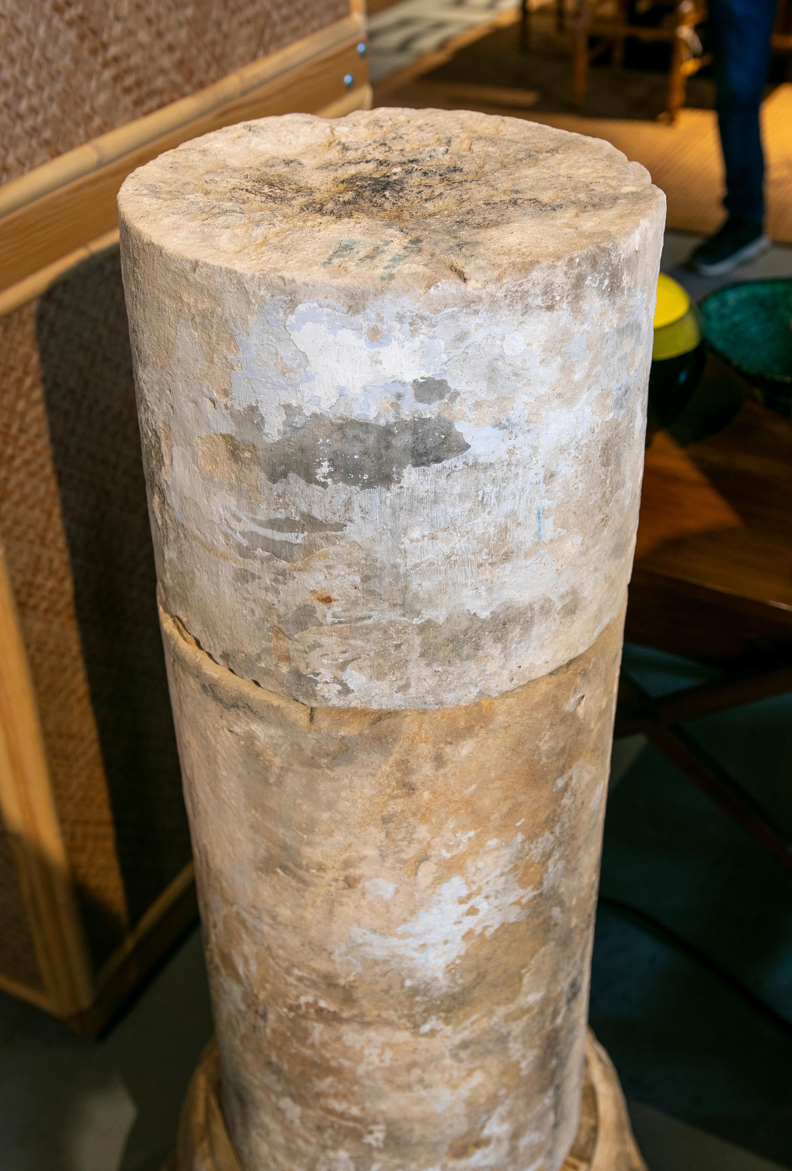 18th Century Spanish Natural Stone Column with Traces of Polychromy 6