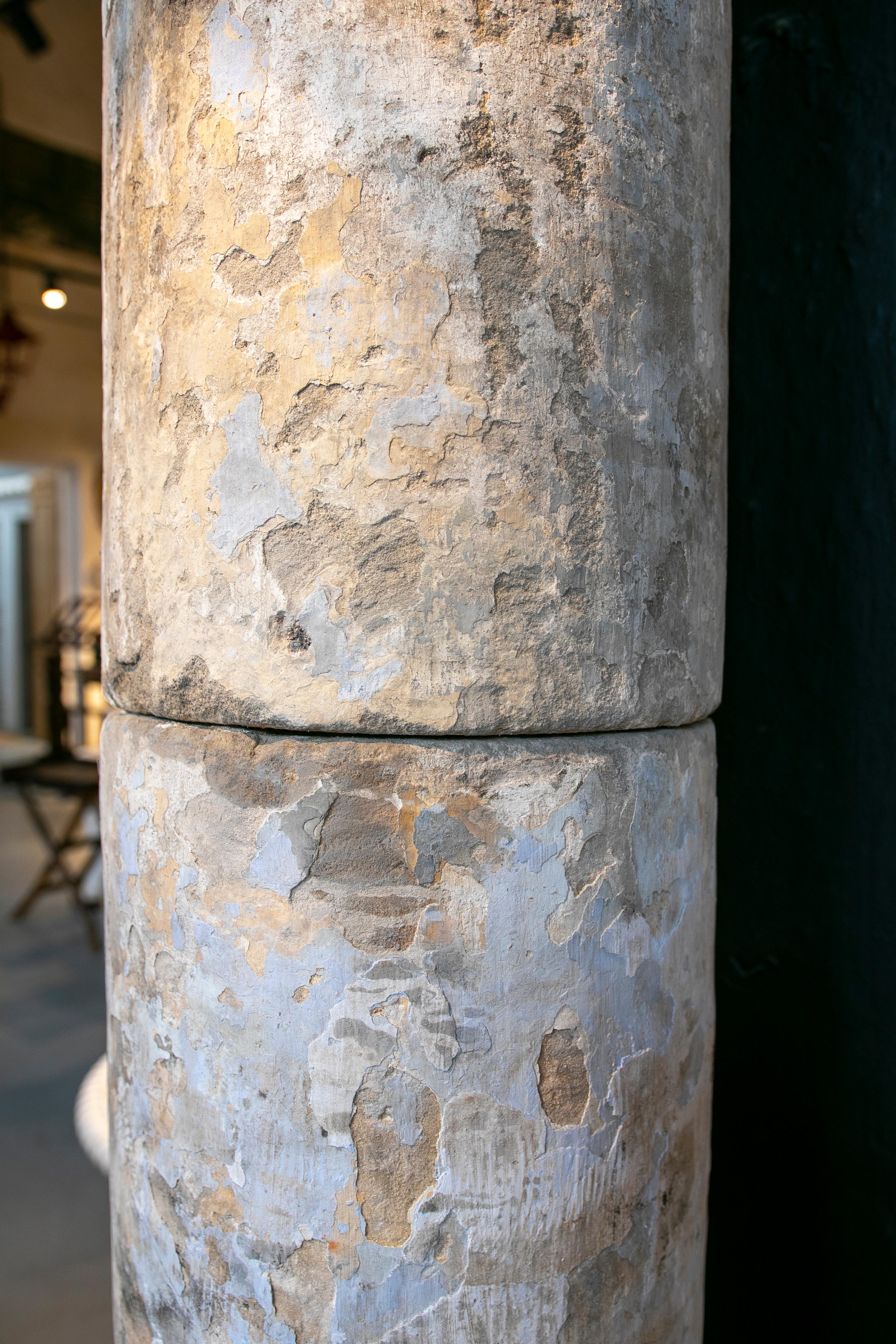 18th Century Spanish Natural Stone Column with Traces of Polychromy 7