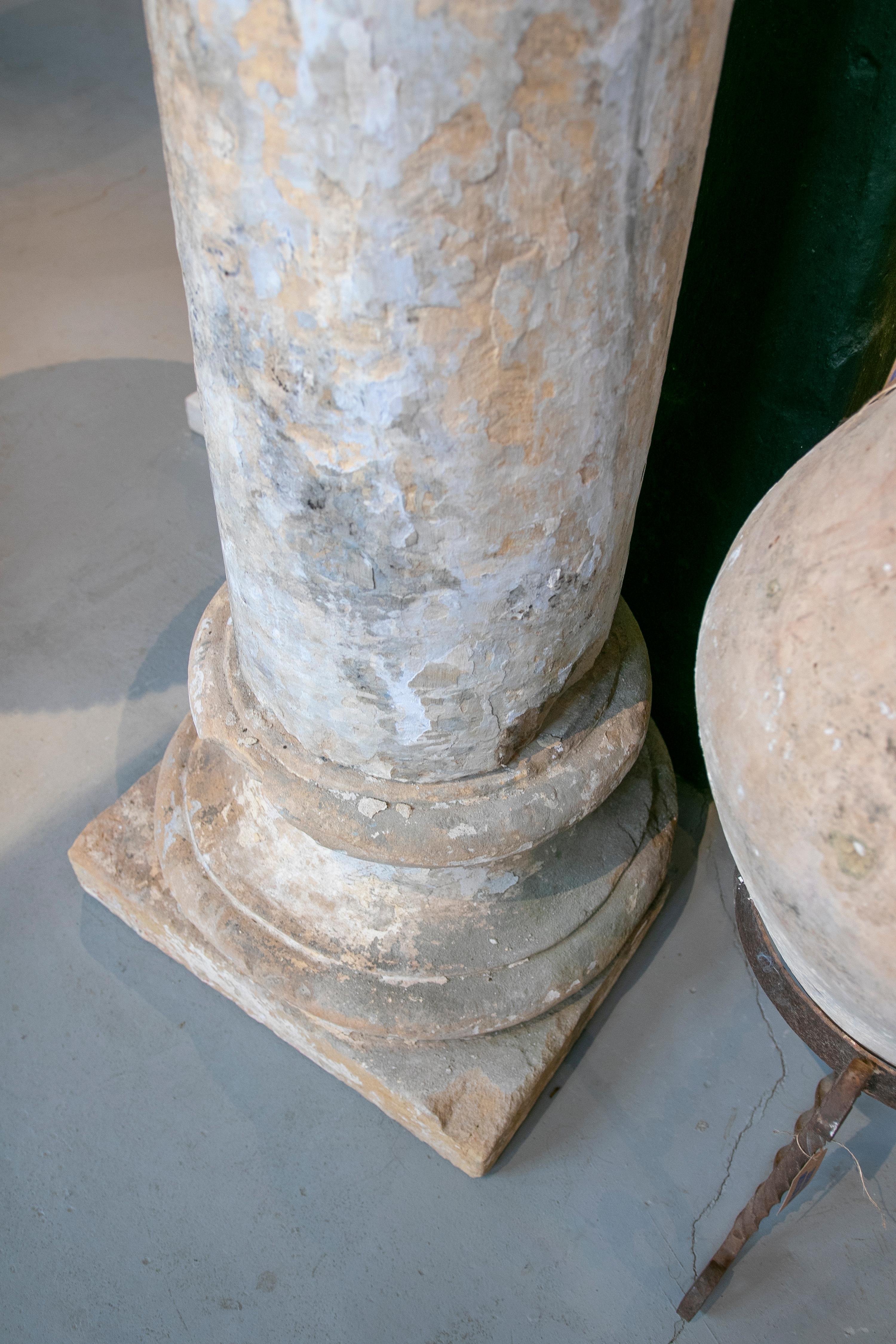 18th Century Spanish Natural Stone Column with Traces of Polychromy 8
