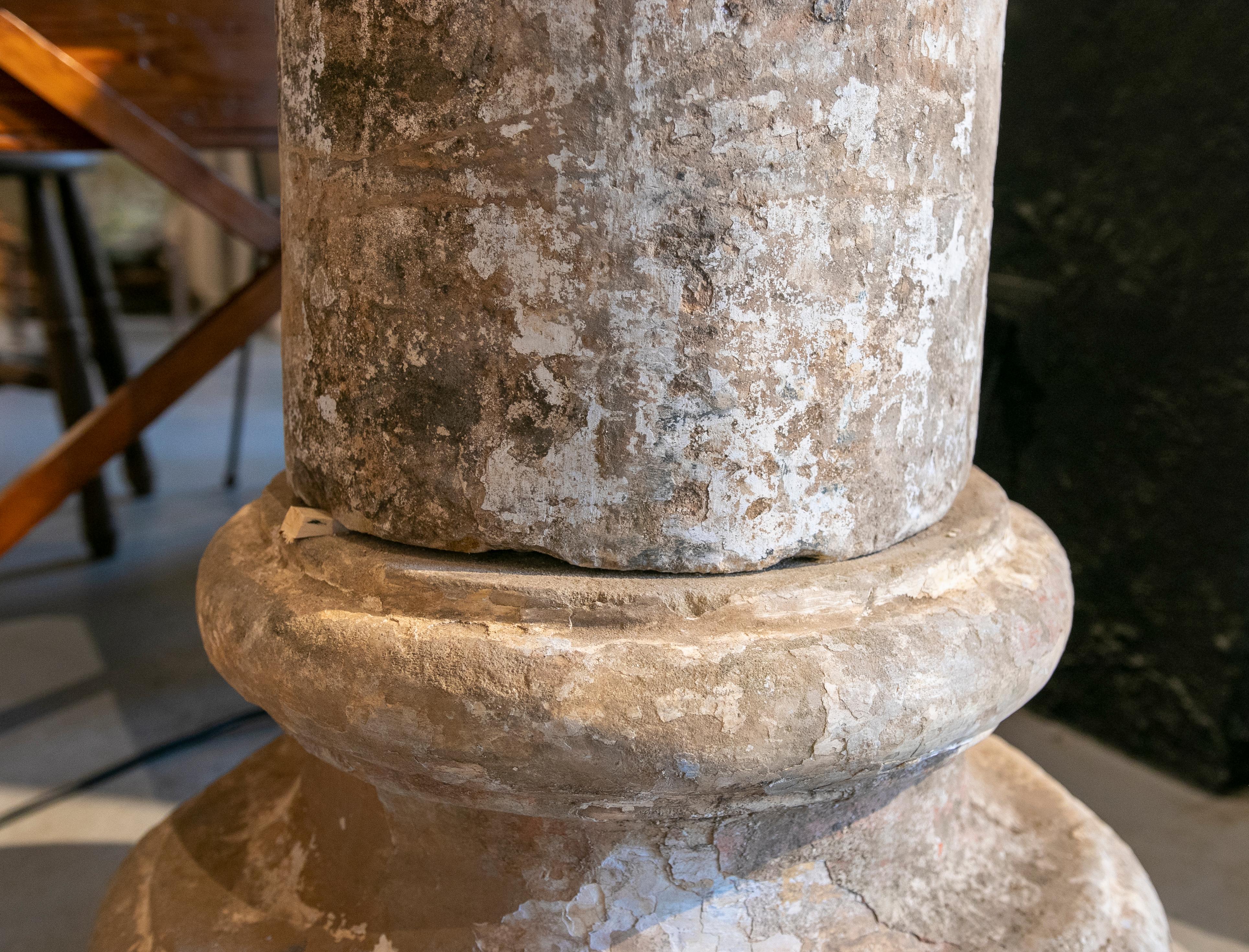 18th Century Spanish Natural Stone Column with Traces of Polychromy 8