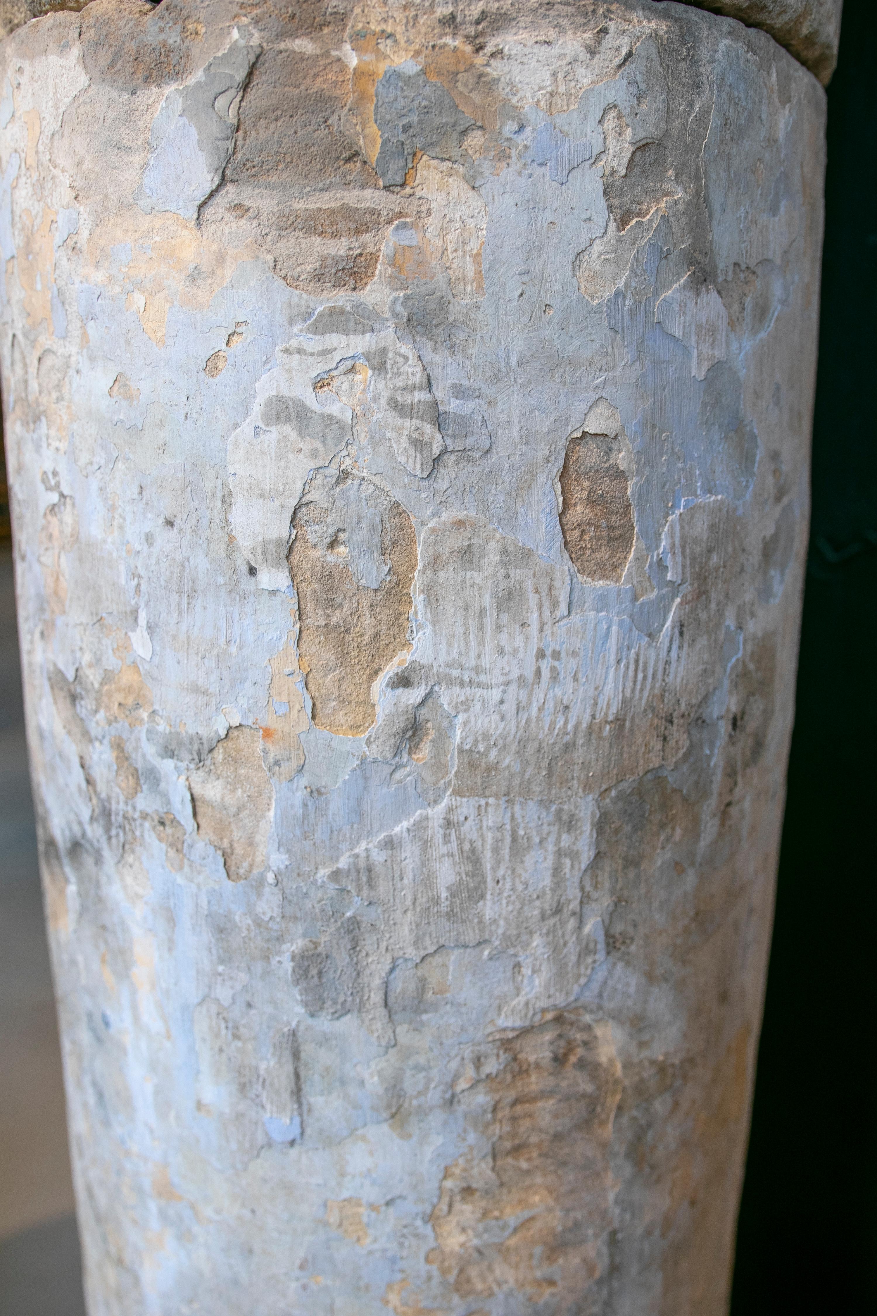18th Century Spanish Natural Stone Column with Traces of Polychromy 9