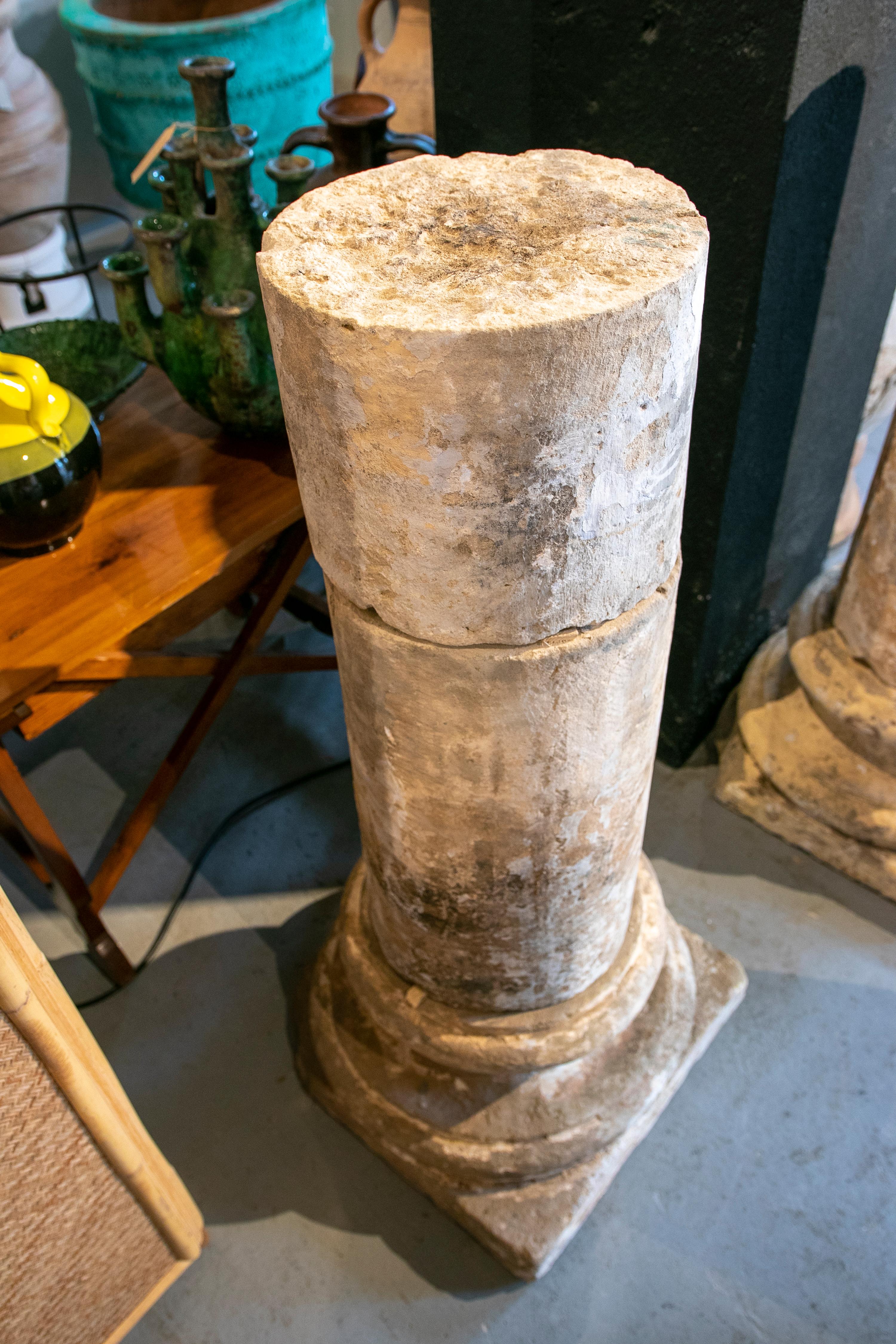 18th Century Spanish Natural Stone Column with Traces of Polychromy 9