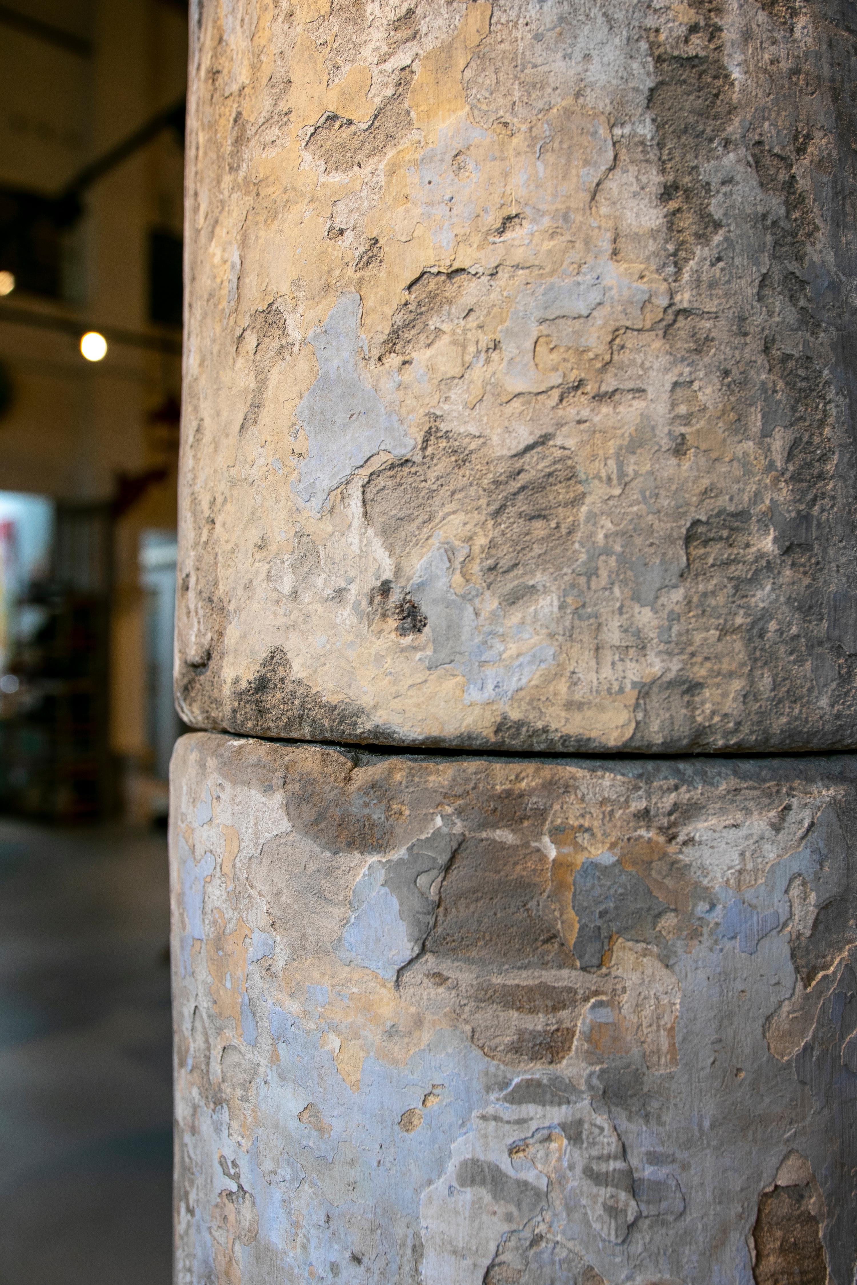18th Century Spanish Natural Stone Column with Traces of Polychromy 10