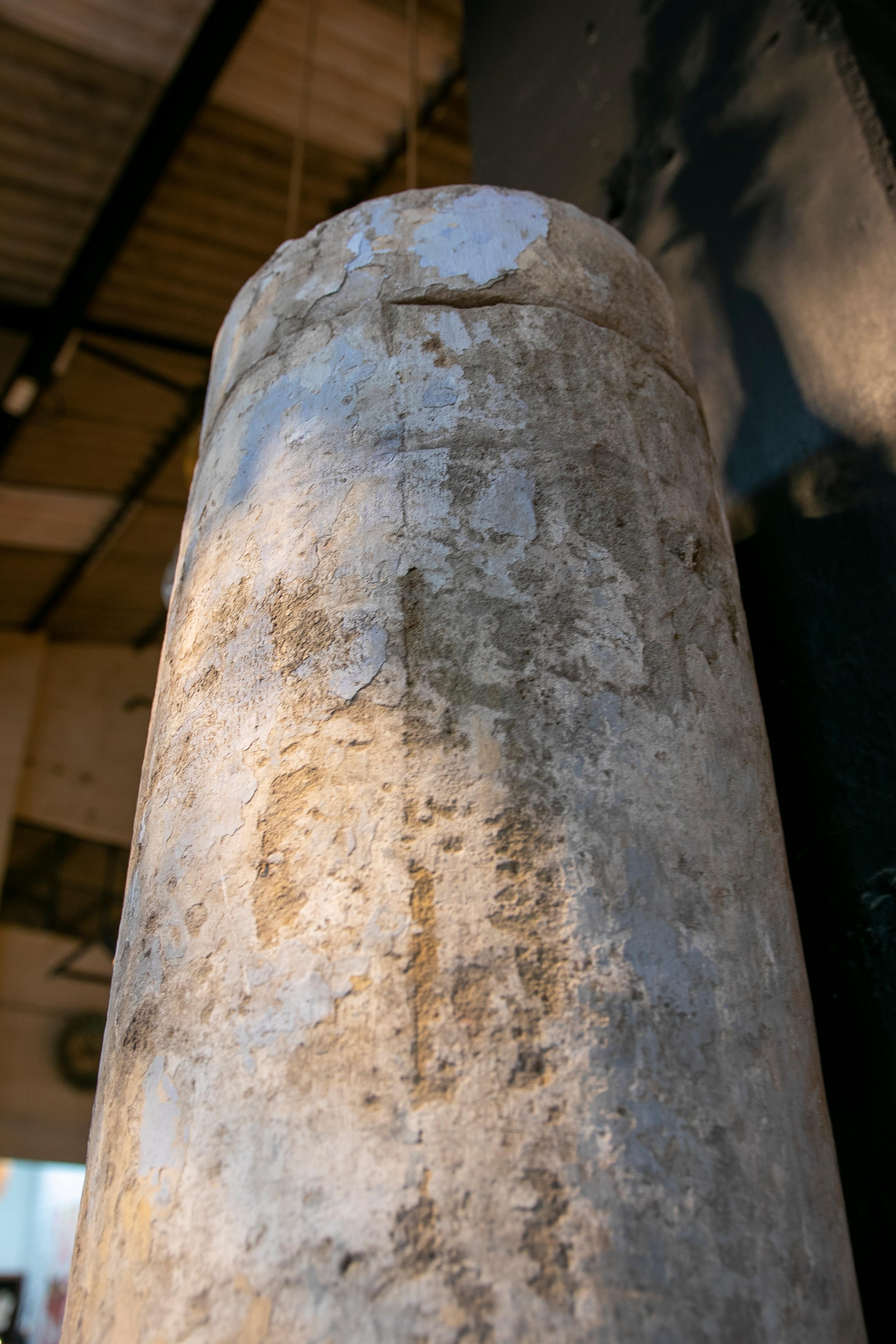 18th Century Spanish Natural Stone Column with Traces of Polychromy 11