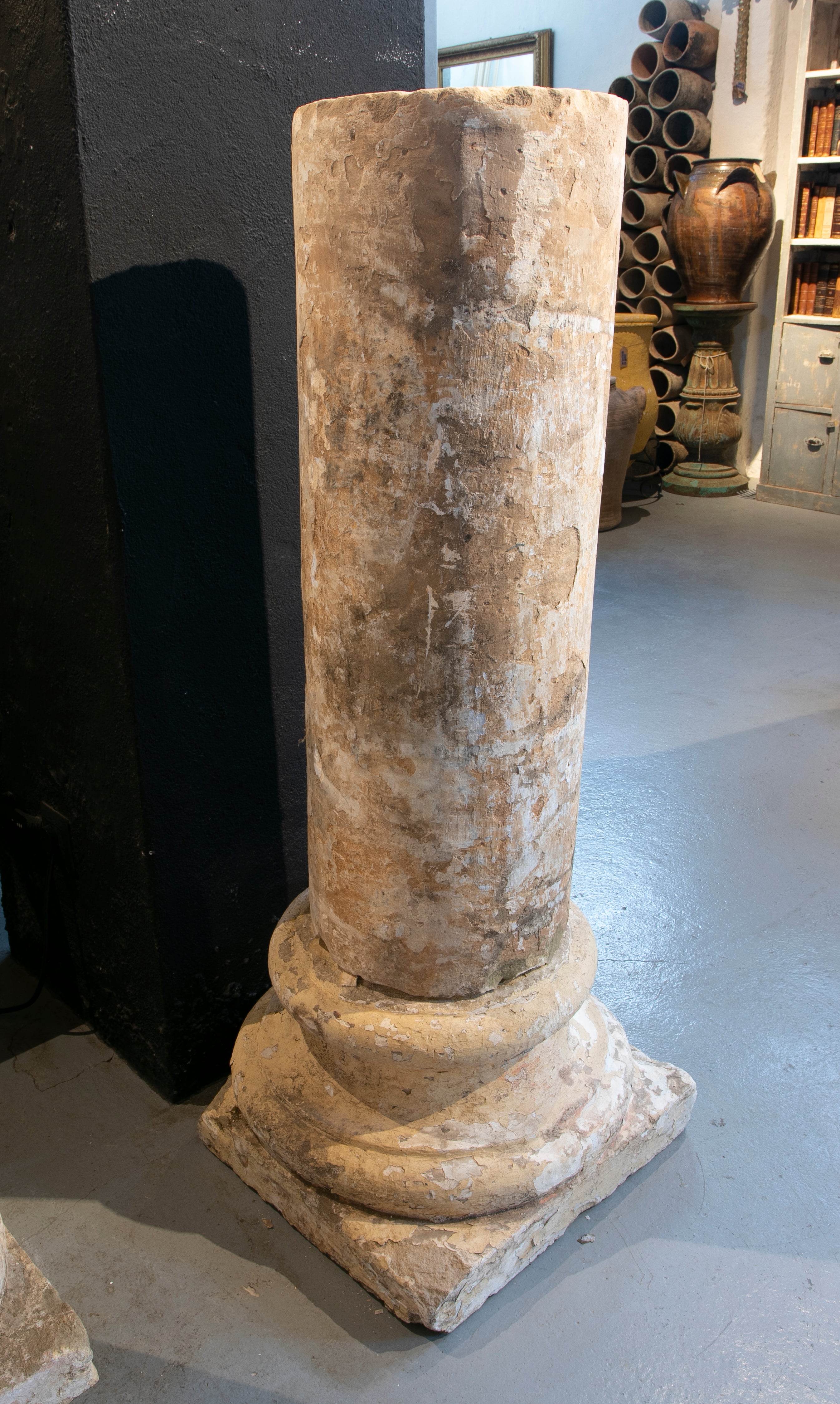 18th Century Spanish Natural Stone Column with Traces of Polychromy

