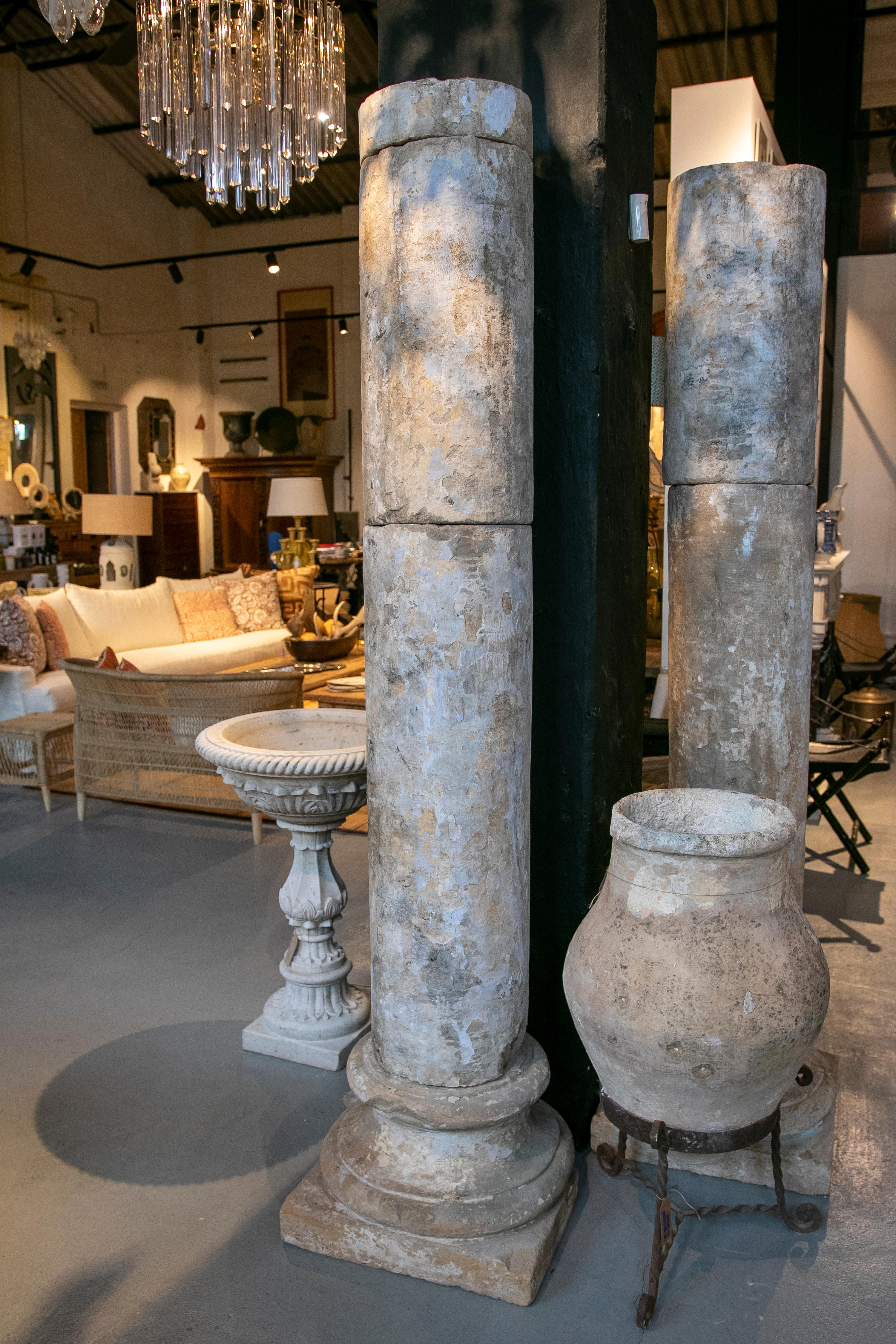 18th Century and Earlier 18th Century Spanish Natural Stone Column with Traces of Polychromy