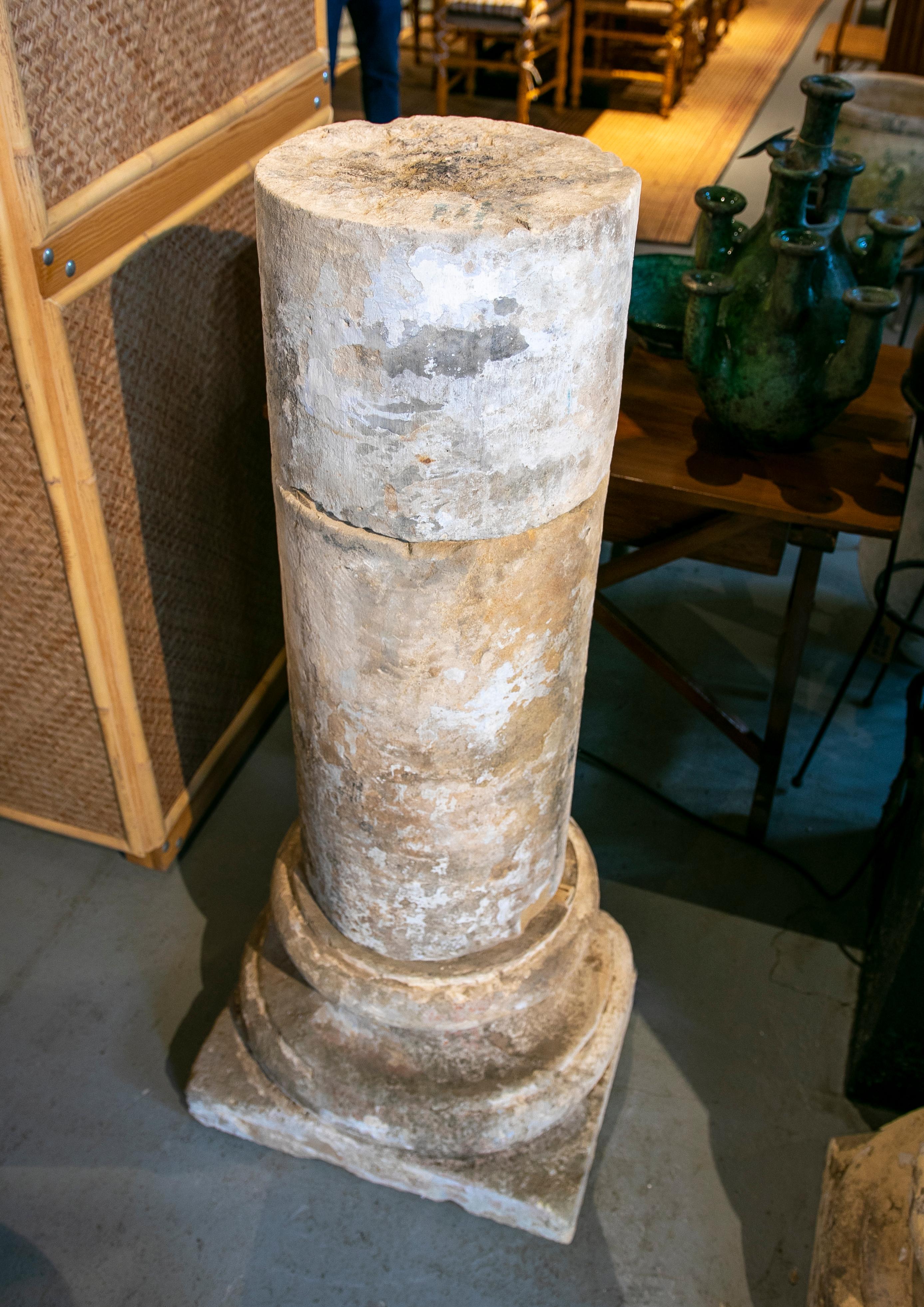 18th Century Spanish Natural Stone Column with Traces of Polychromy 1