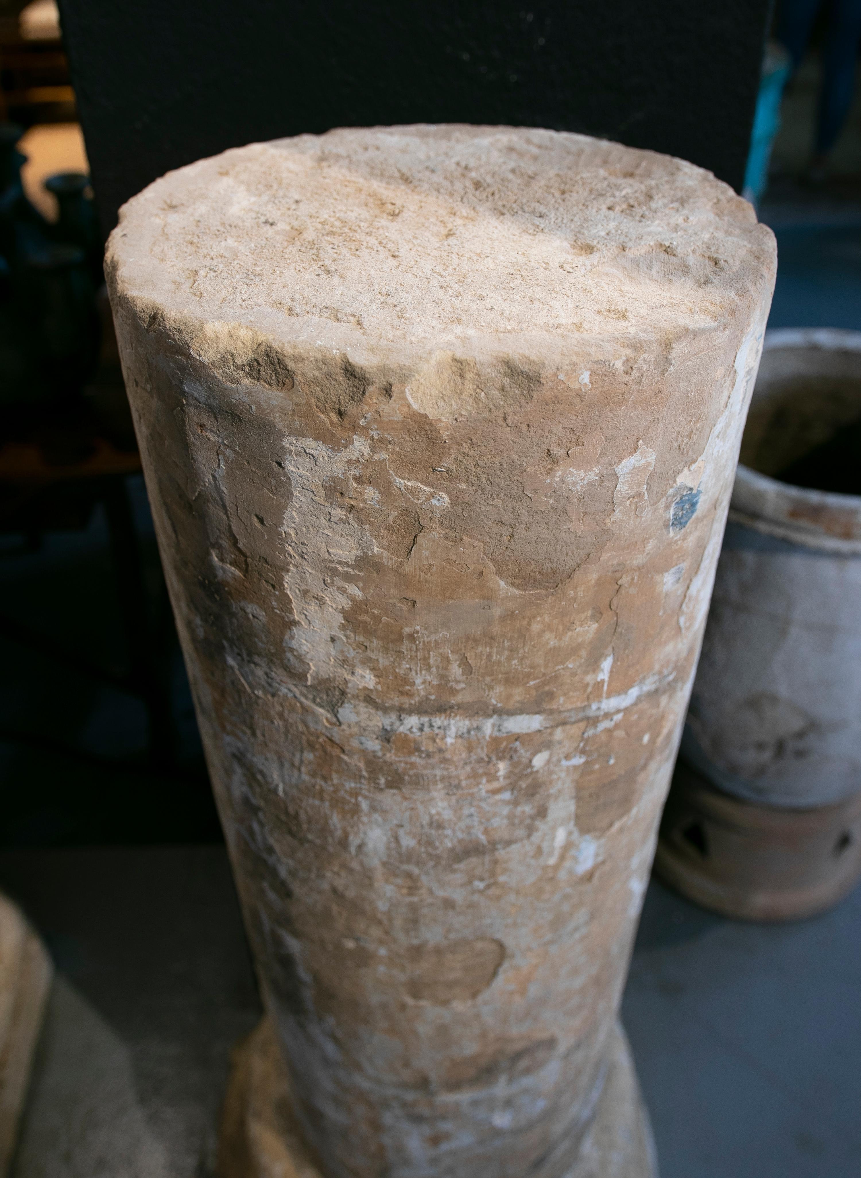 18th Century Spanish Natural Stone Column with Traces of Polychromy 1