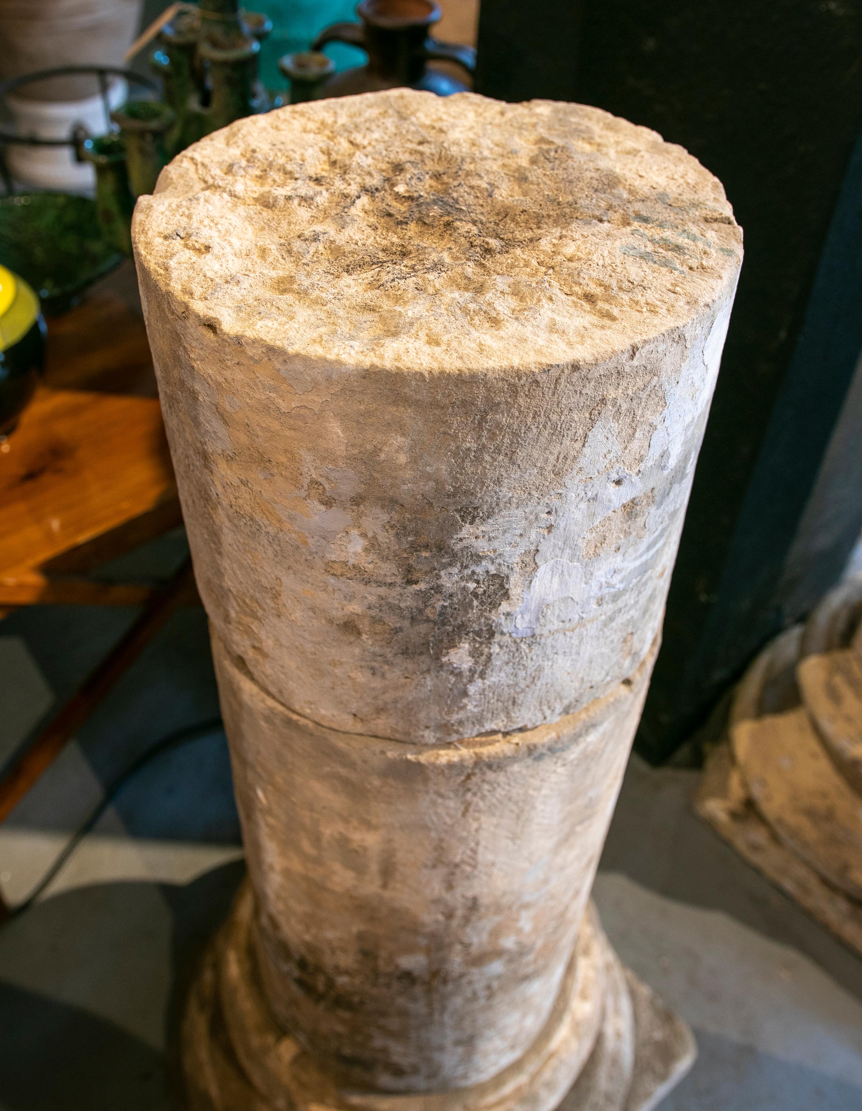 18th Century Spanish Natural Stone Column with Traces of Polychromy 2