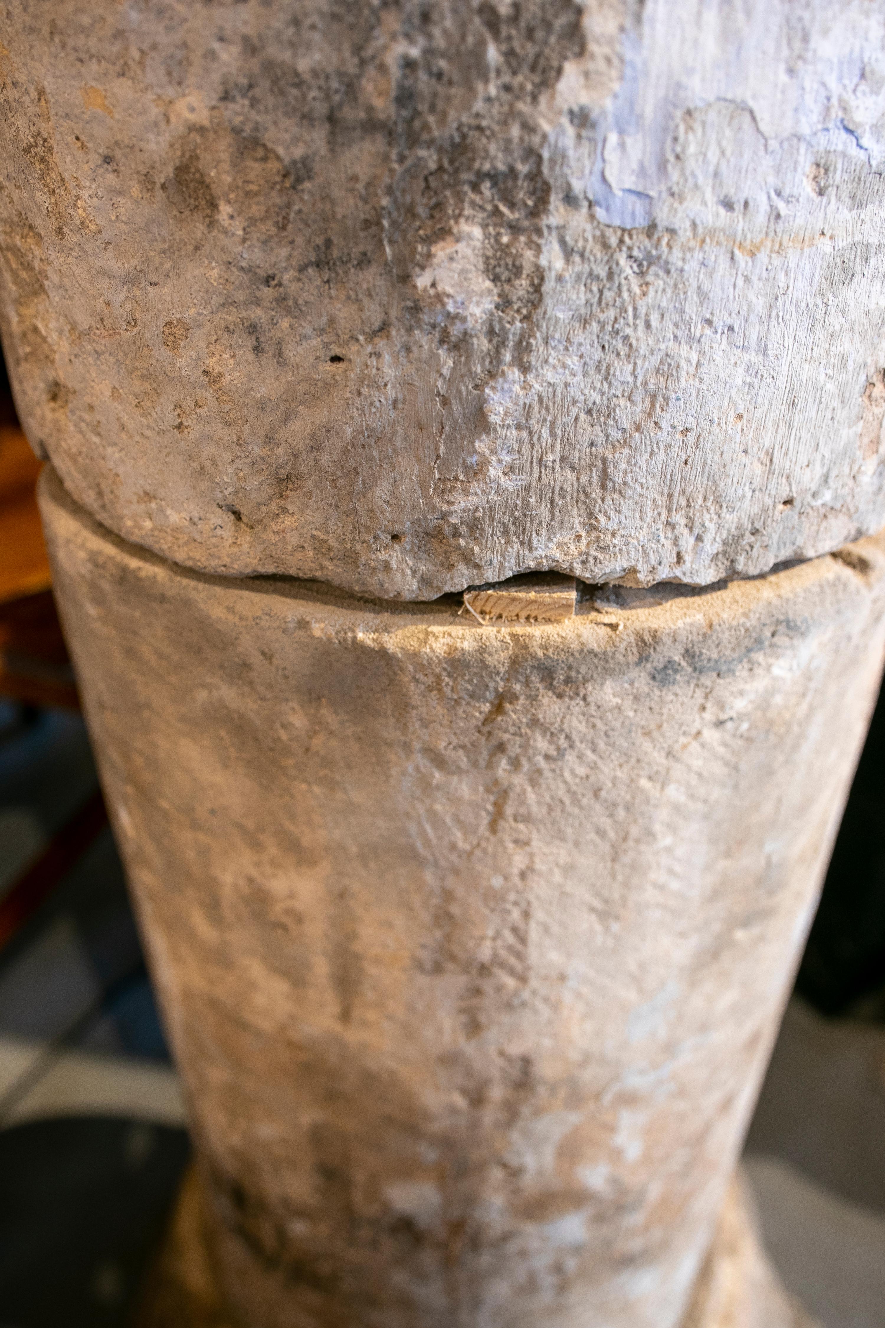 18th Century Spanish Natural Stone Column with Traces of Polychromy 3