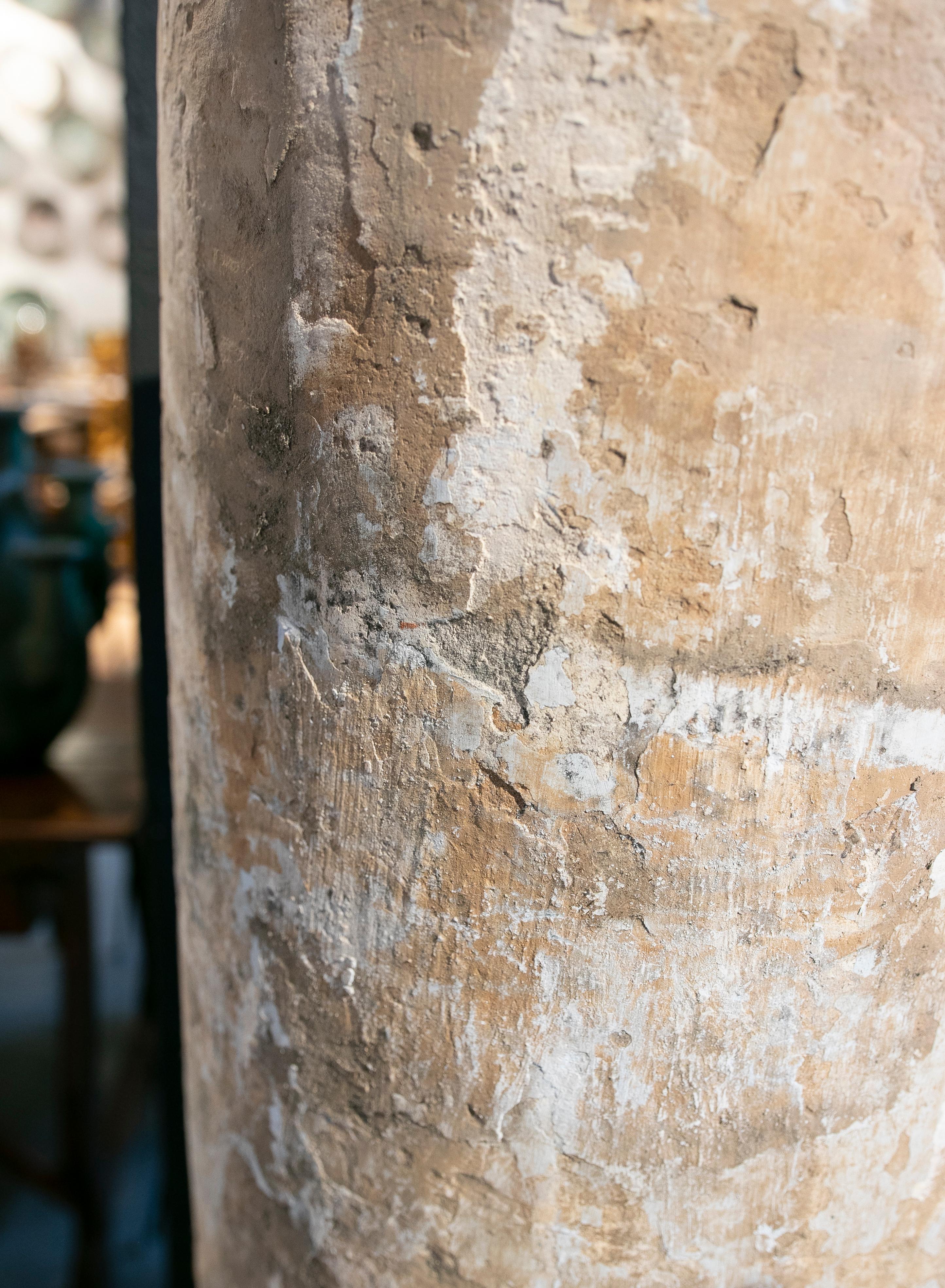 18th Century Spanish Natural Stone Column with Traces of Polychromy 3