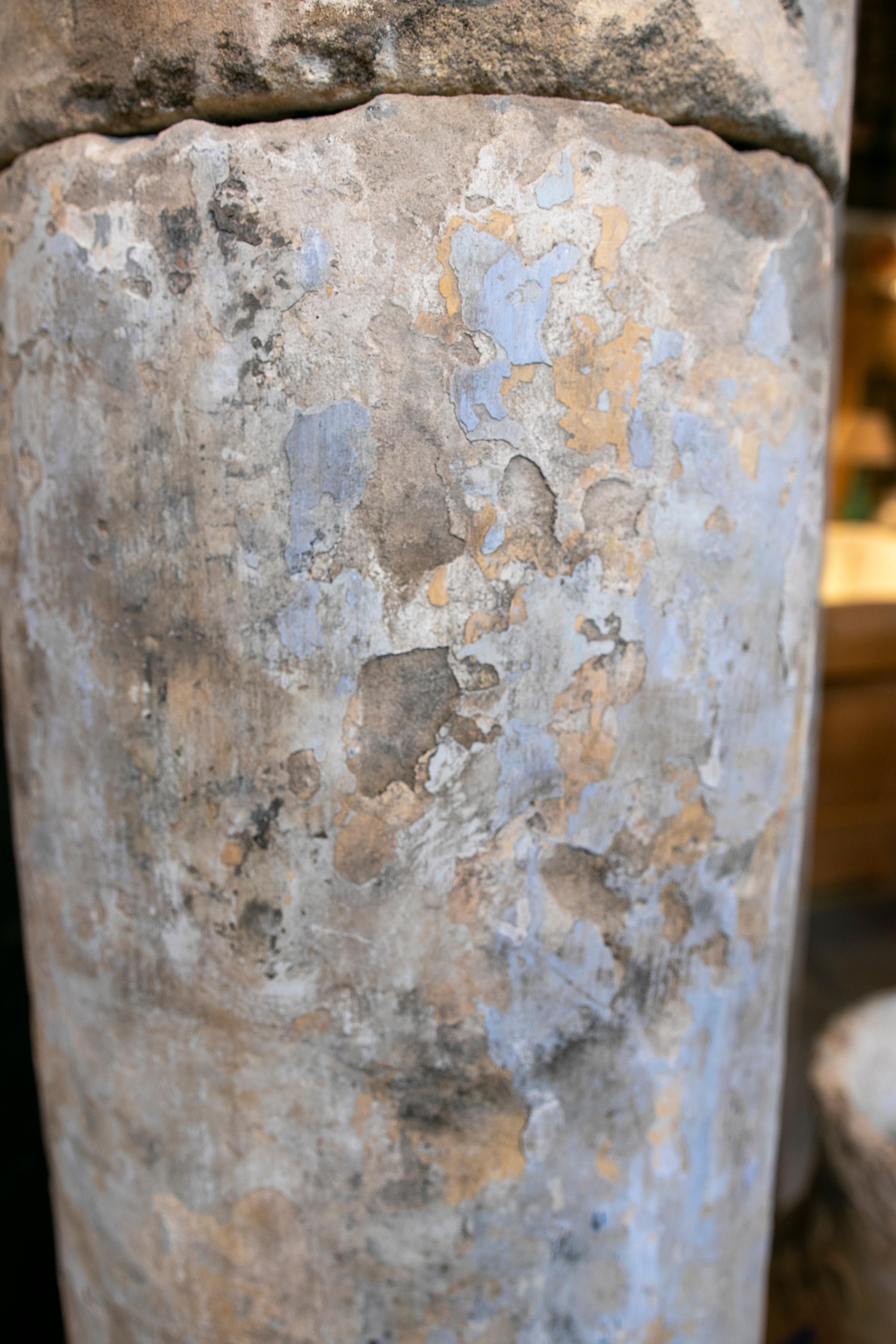 18th Century Spanish Natural Stone Column with Traces of Polychromy 4