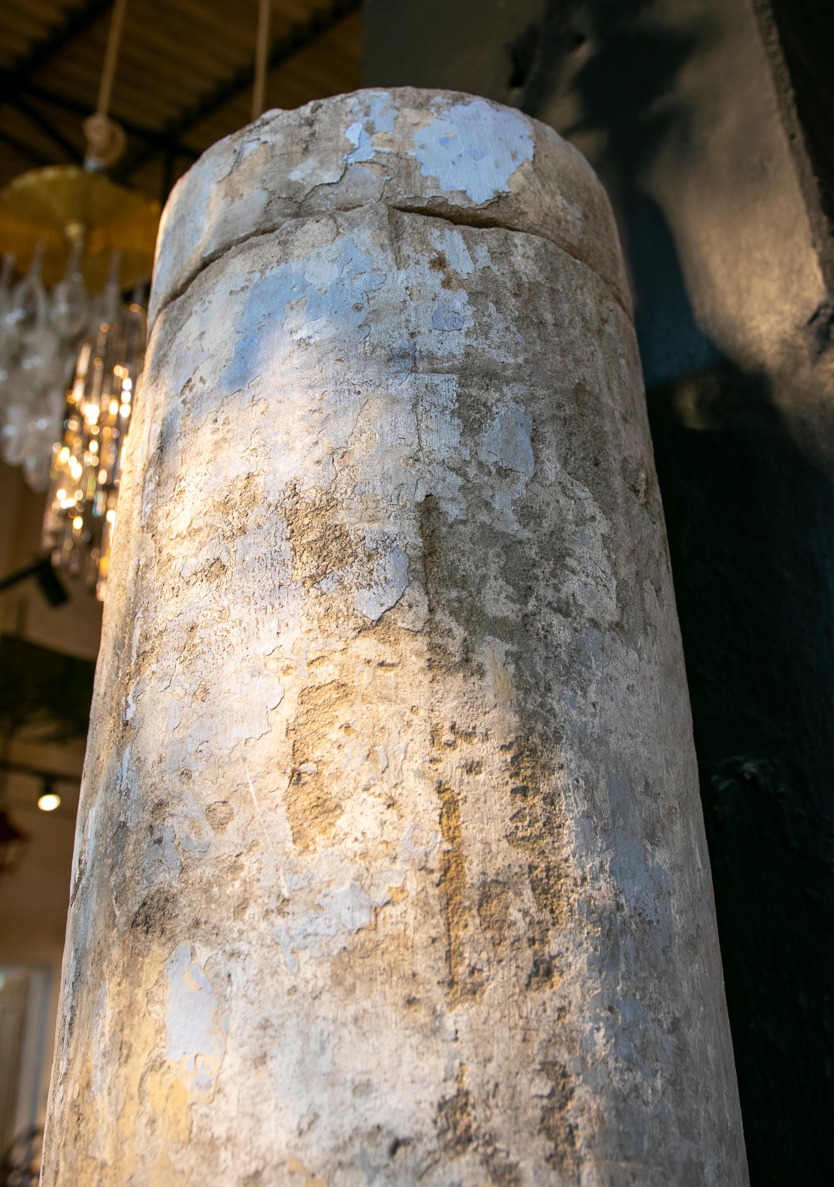 18th Century Spanish Natural Stone Column with Traces of Polychromy 6