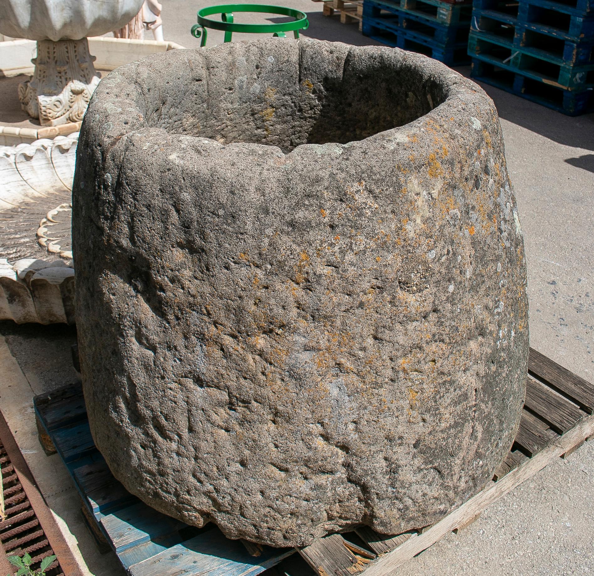 Hand-Carved 18th Century Spanish Natural Stone Water Well w/ Rope Erosion