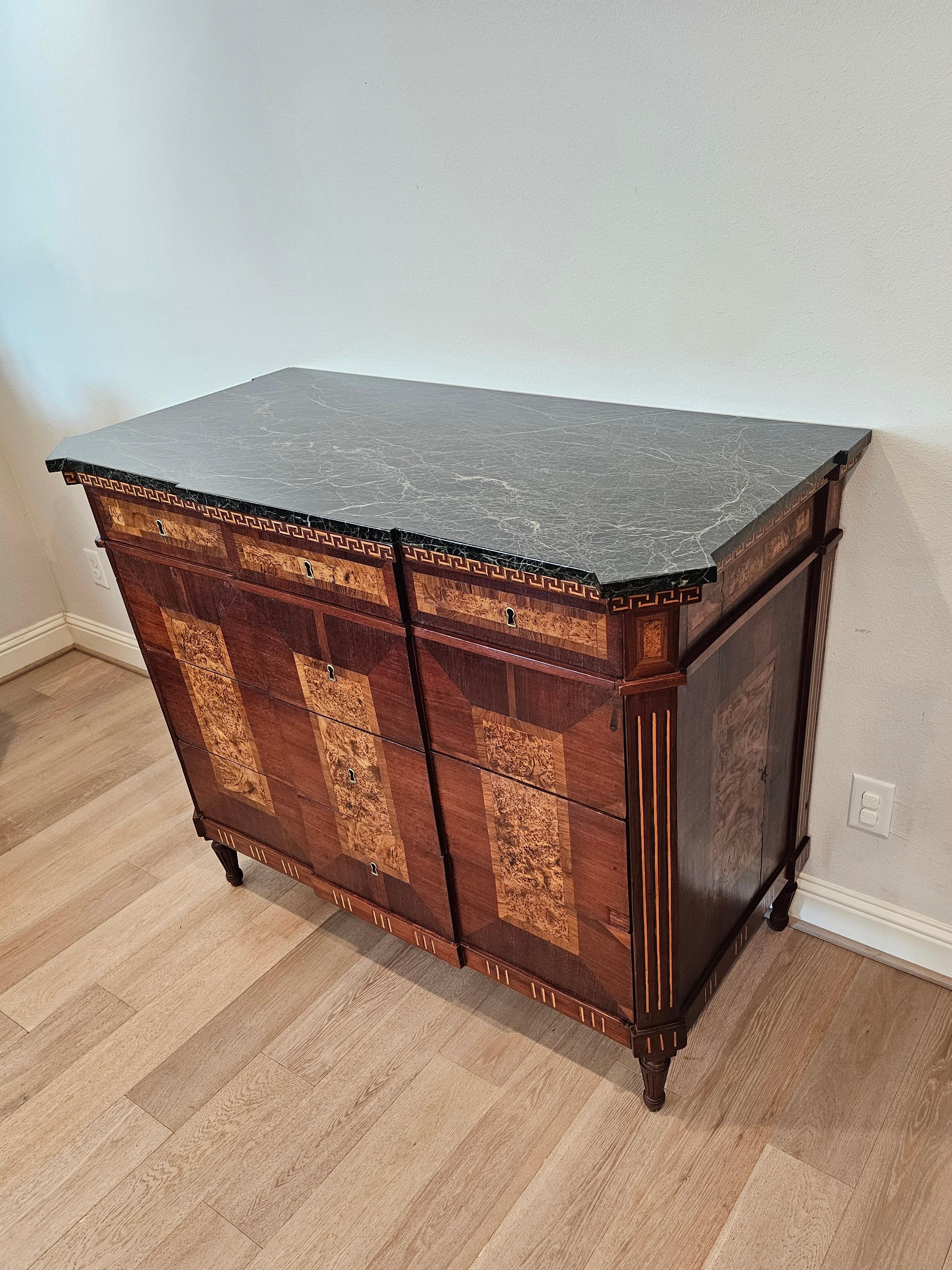 Cross-Banded 18th Century Spanish Neo-classical Mahogany Marquetry Chest Of Drawers Commode