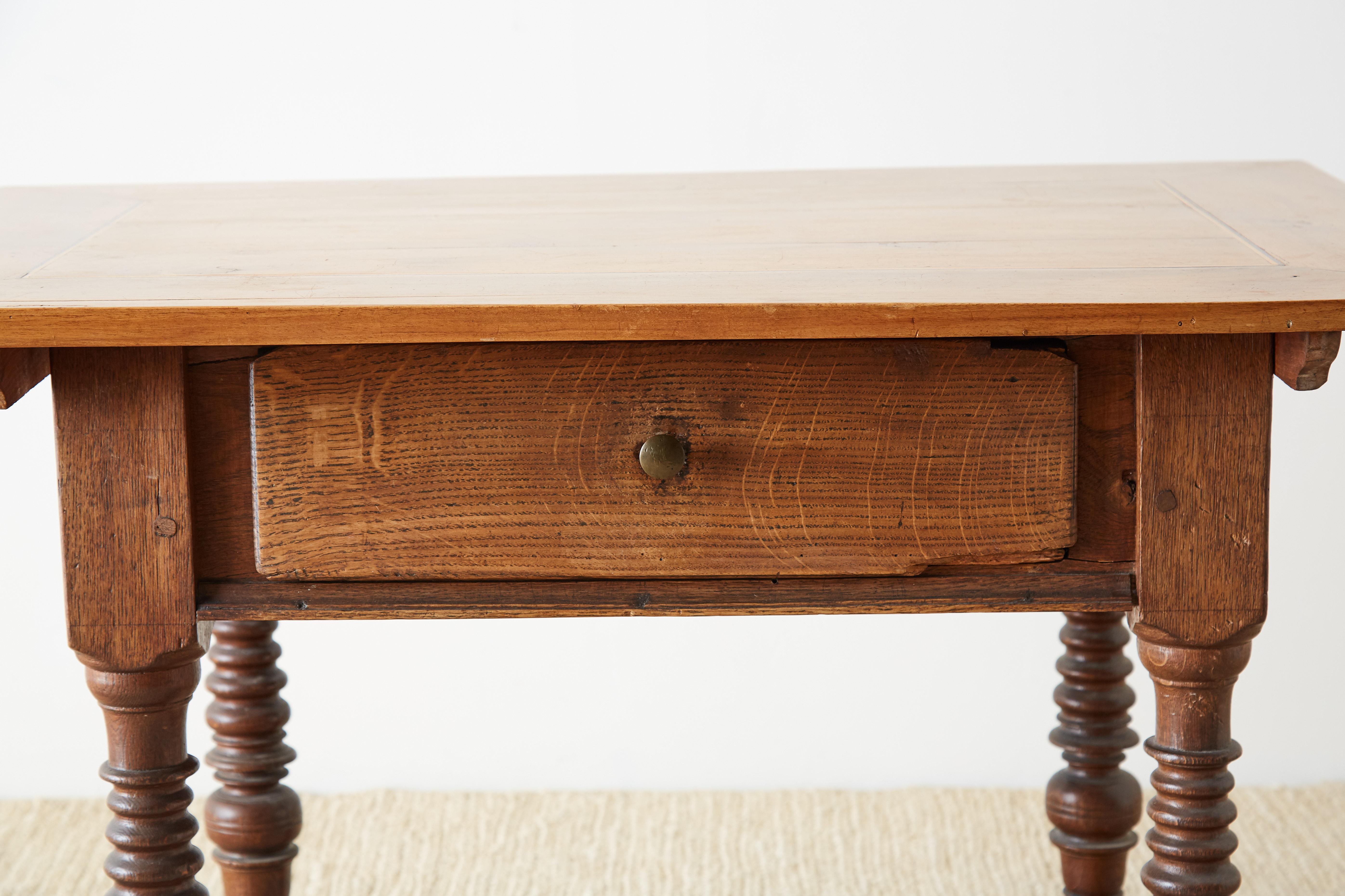 Hand-Crafted 18th Century Spanish Oak and Walnut Library Table For Sale