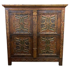 Antique 18th Century Spanish Oak Armoire with Relief Polychrome Decoration