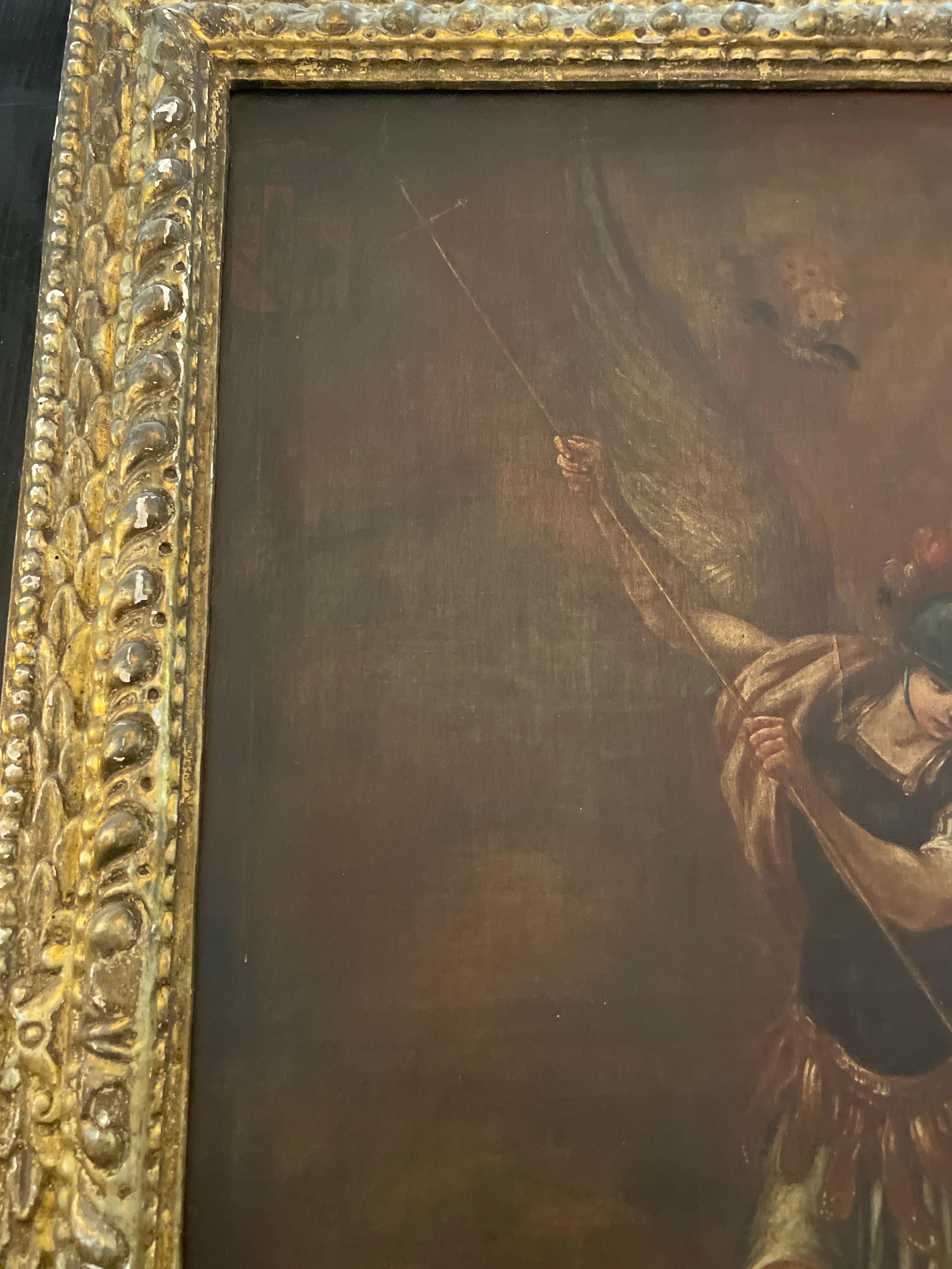 Spanisches Ölgemälde auf Leinwand aus dem 18. Jahrhundert von Sankt Michael, der den Dämon tötet im Angebot 3
