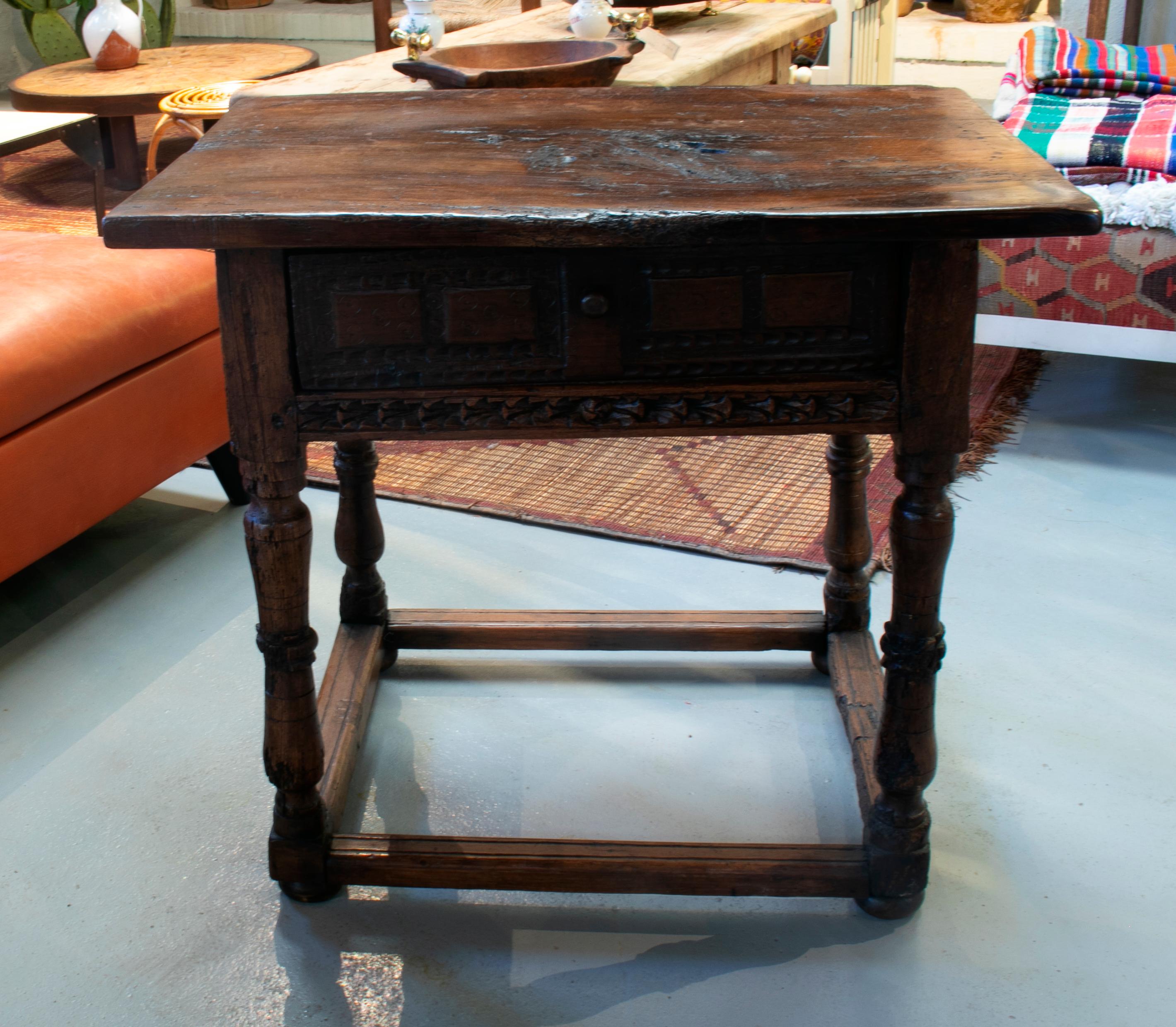 18th century Spanish one drawer walnut table.