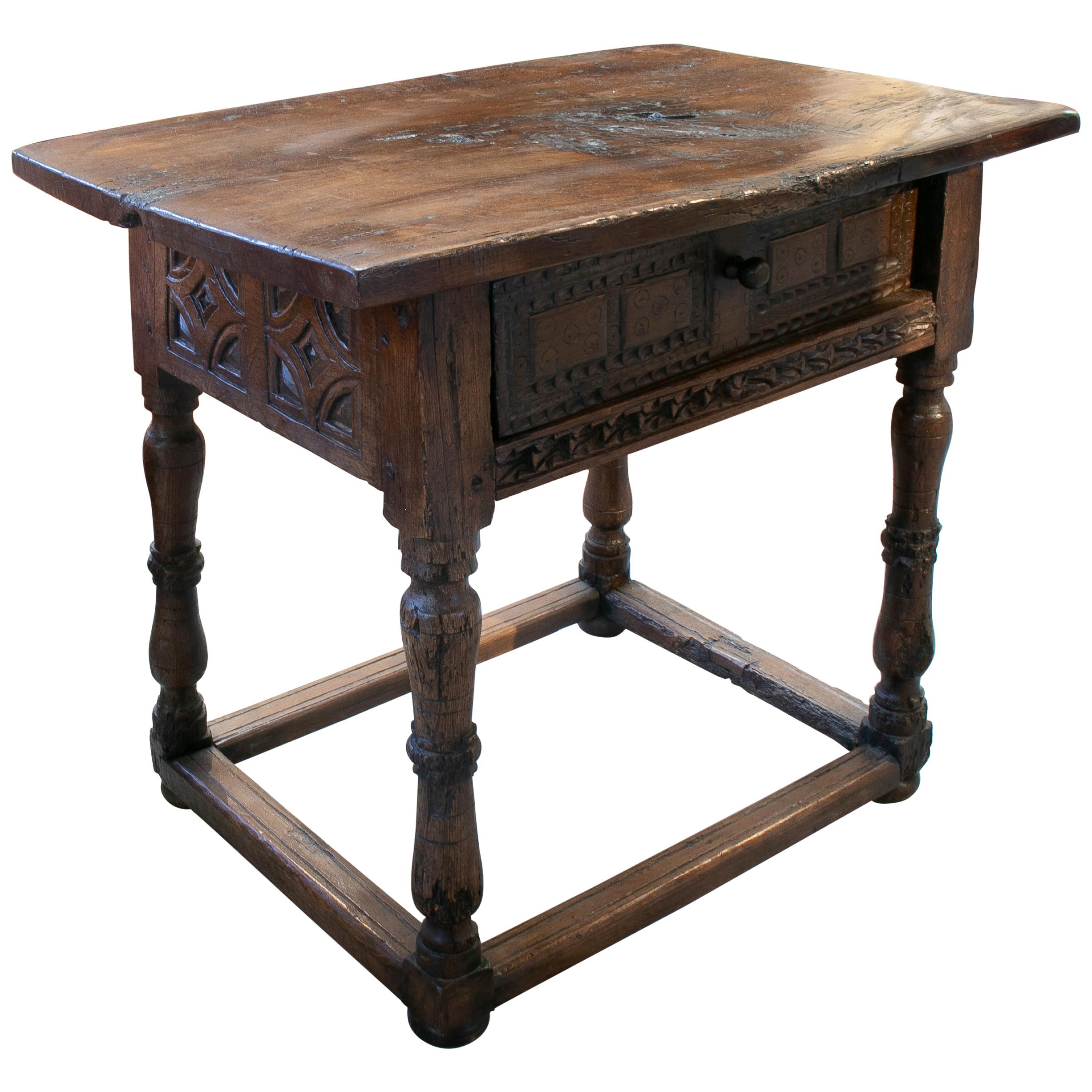 18th Century Spanish One-Drawer Walnut Table