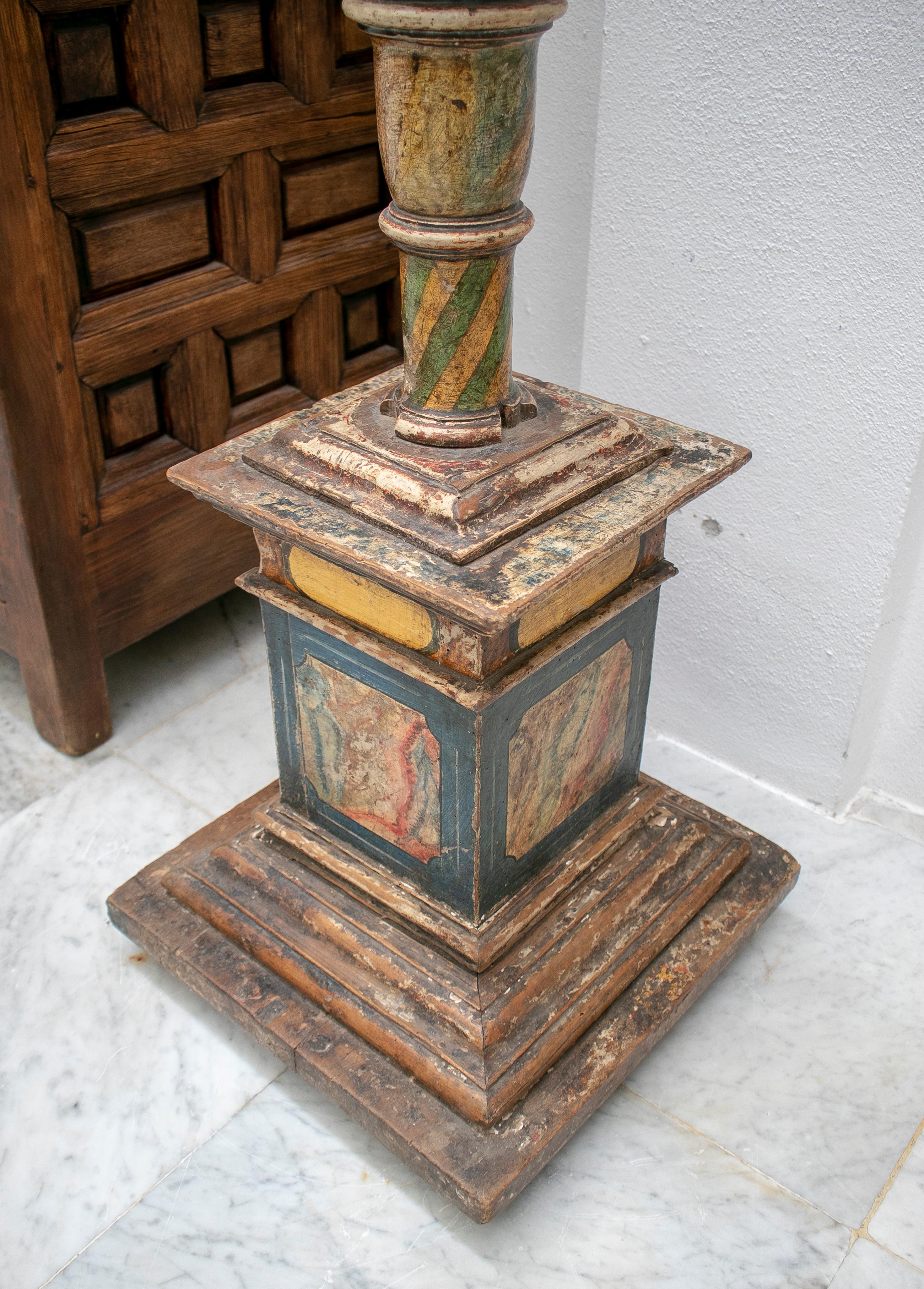18th Century Spanish Painted Wood Pricket Stick For Sale 6