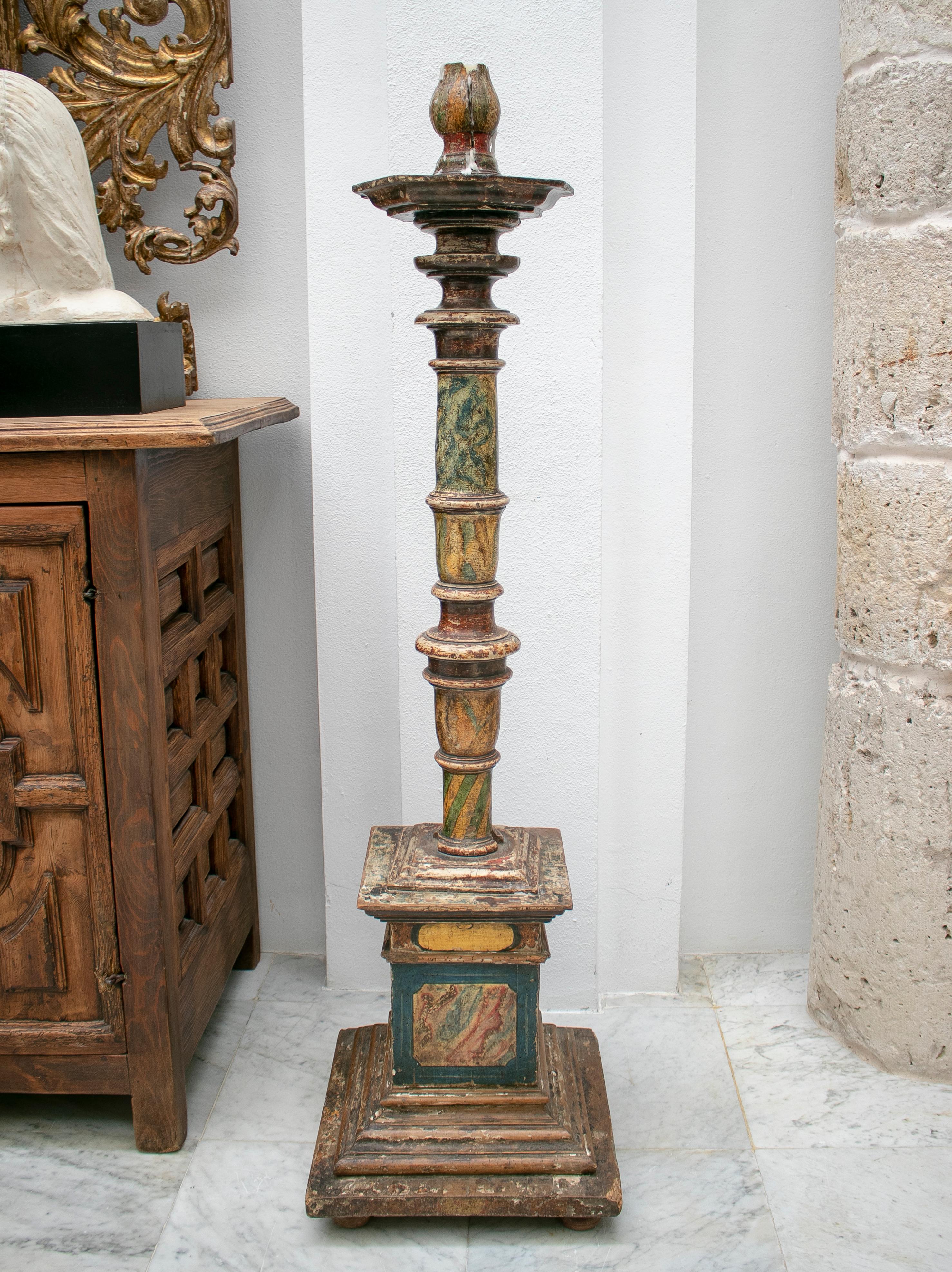 18. Jahrhundert Spanisch bemalt Holz Pricket Stick.