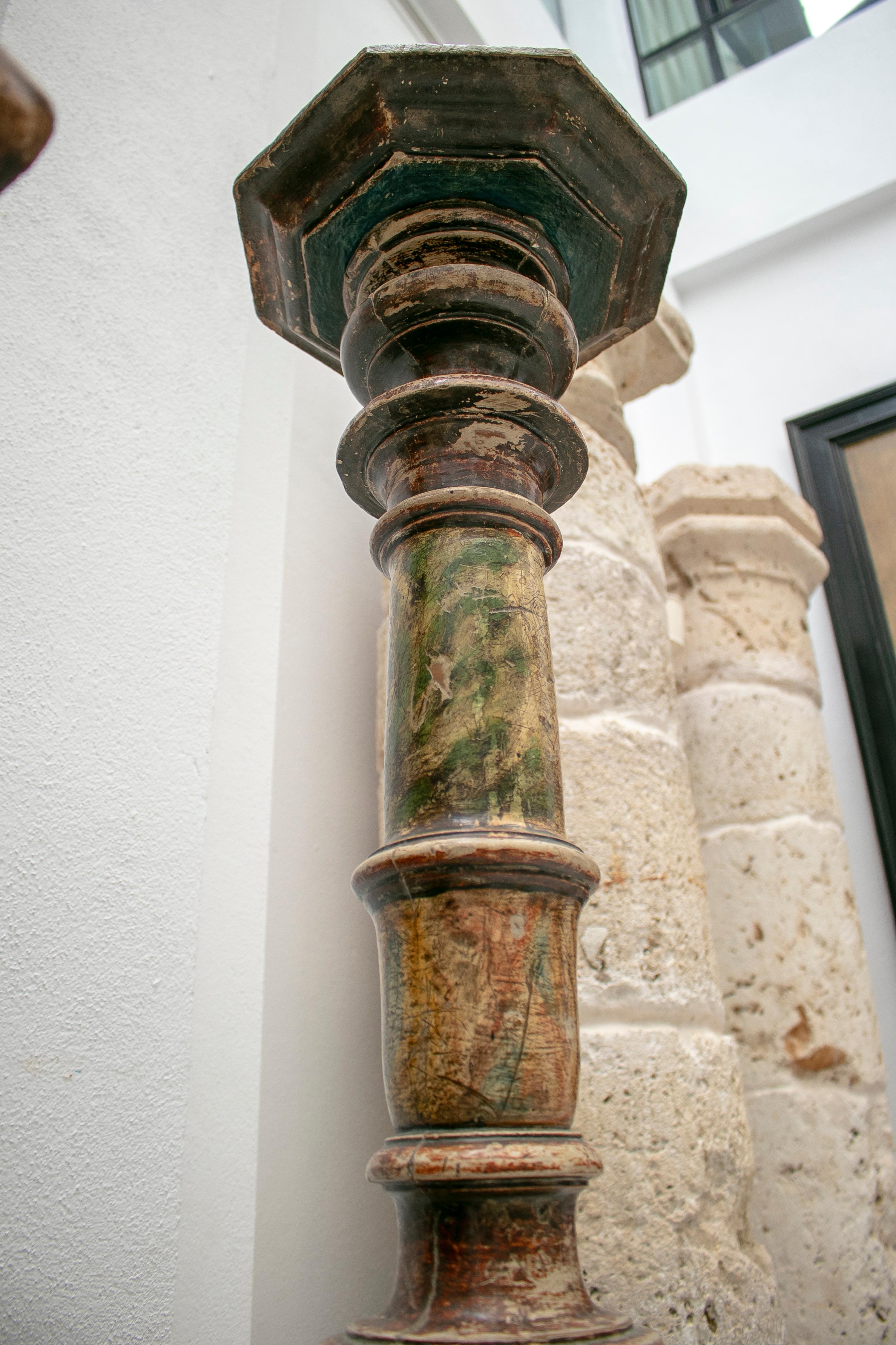 18th Century Spanish Painted Wood Pricket Stick In Good Condition For Sale In Marbella, ES
