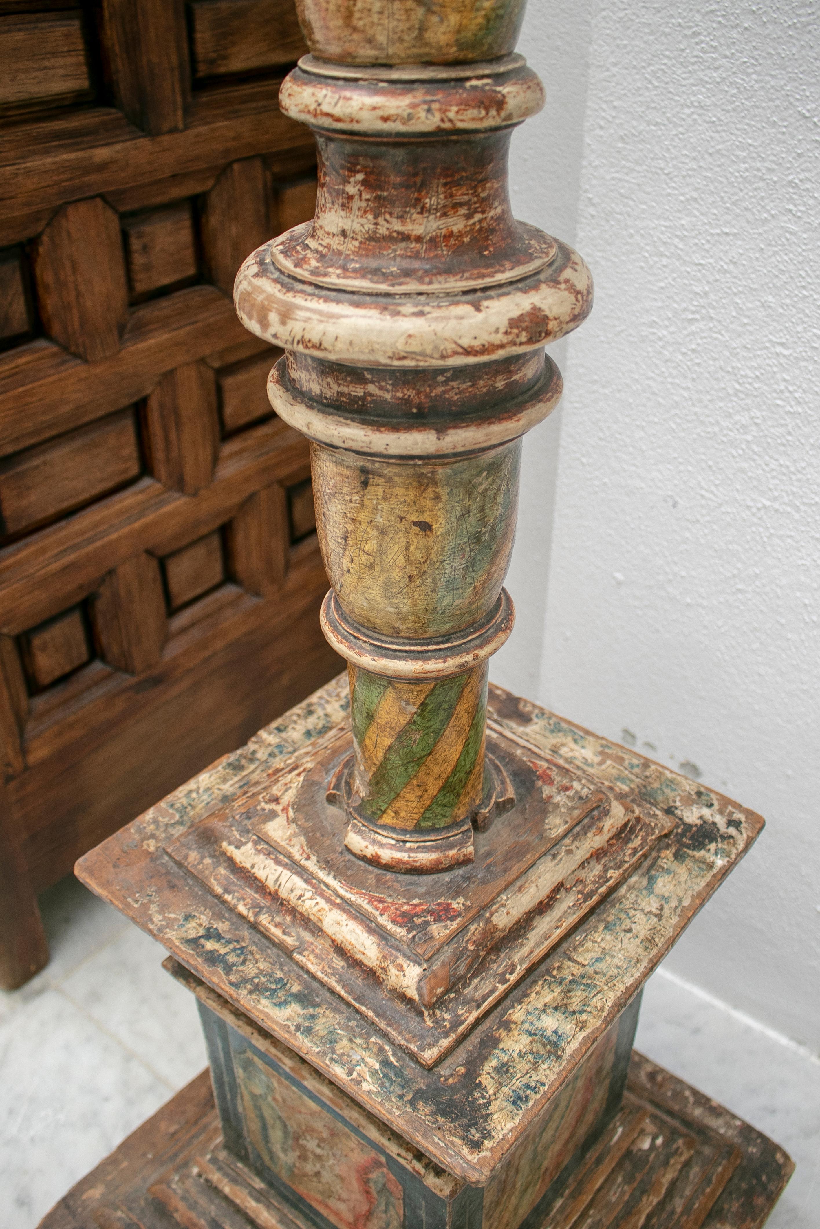 18th Century and Earlier 18th Century Spanish Painted Wood Pricket Stick For Sale